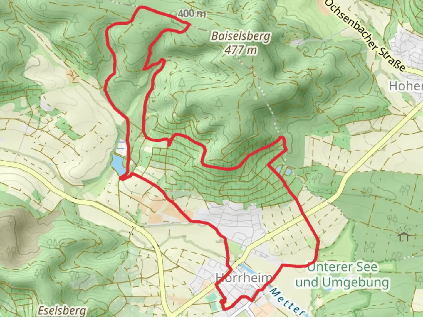 An image depicting the trail Benzlesriedsee and Seewaldseen Loop and its surrounding area.