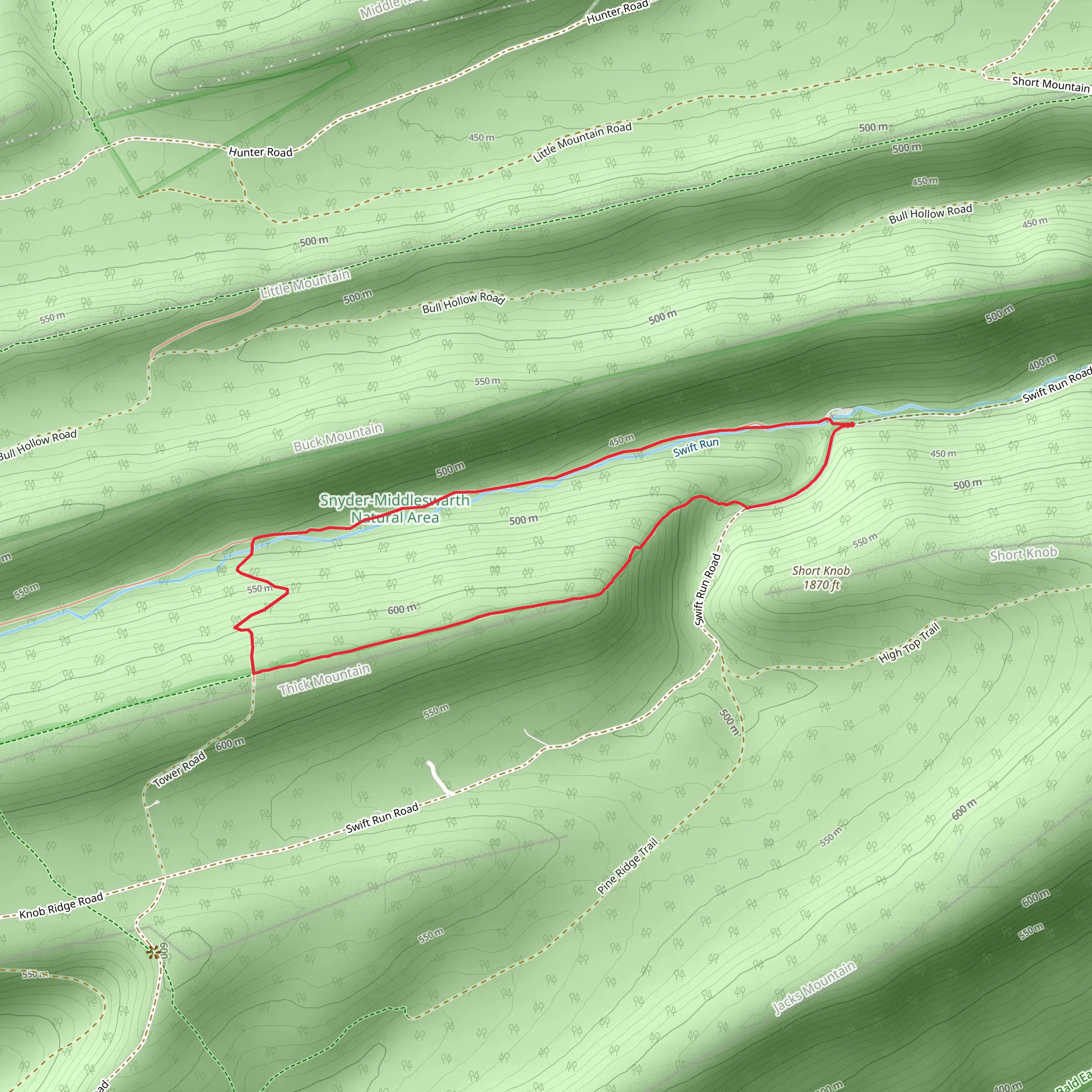 Thick Mountain Trail and Swift Run mobile static map