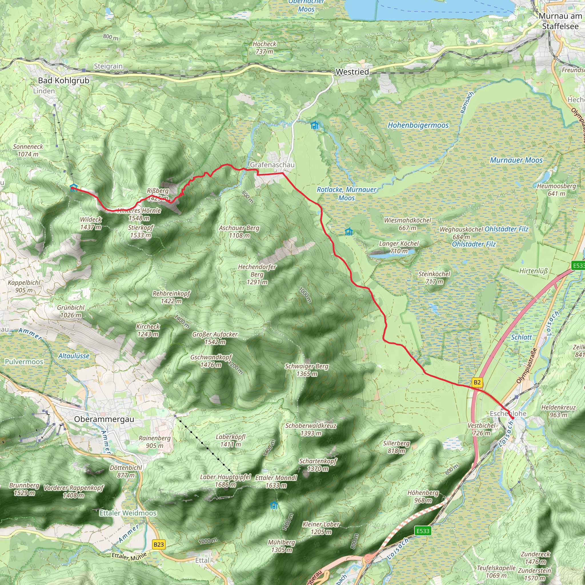 Hörnlehütte to Eschenlohe via Maximilians Weg mobile static map