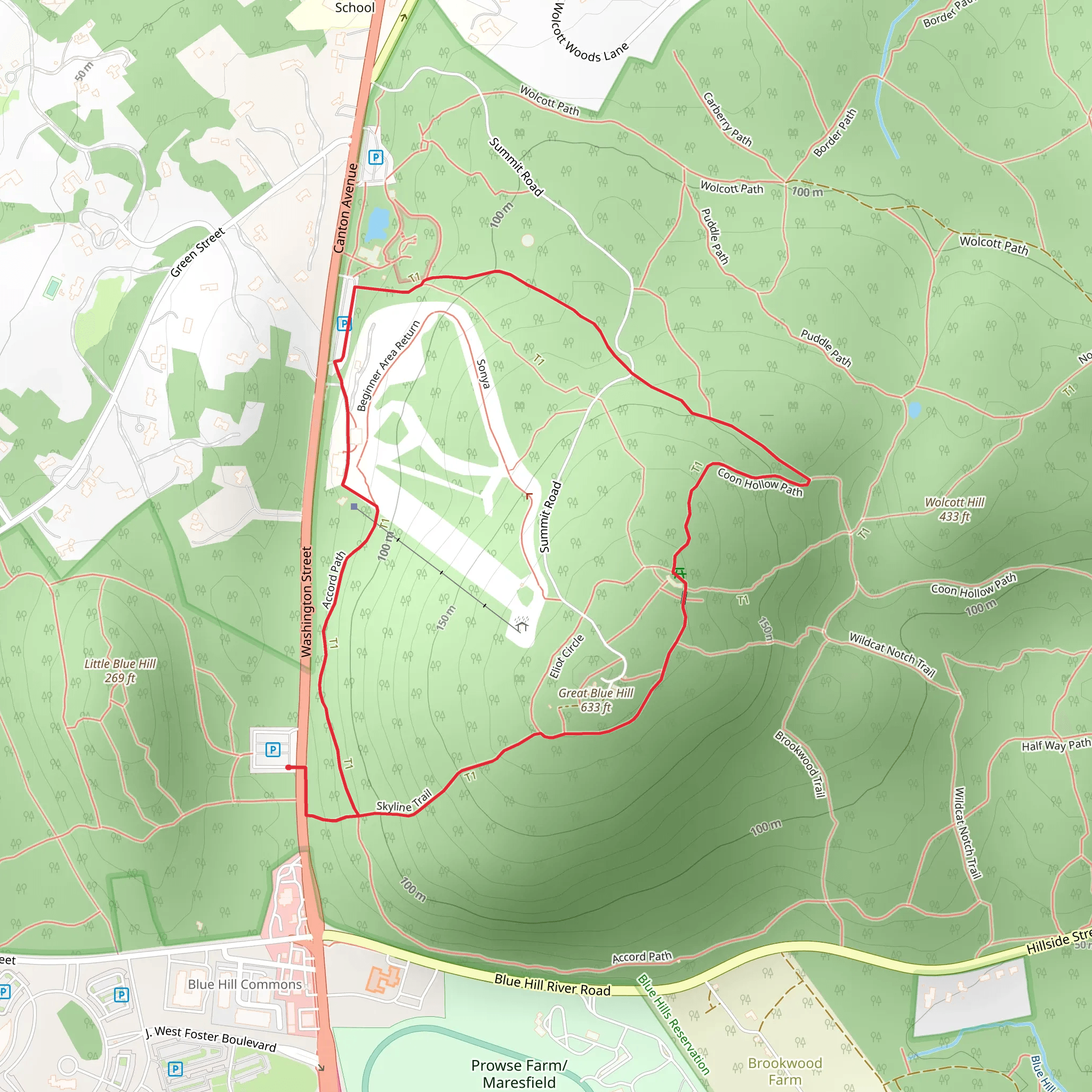 Great Blue Hill Loop Via Skyline Trail mobile static map