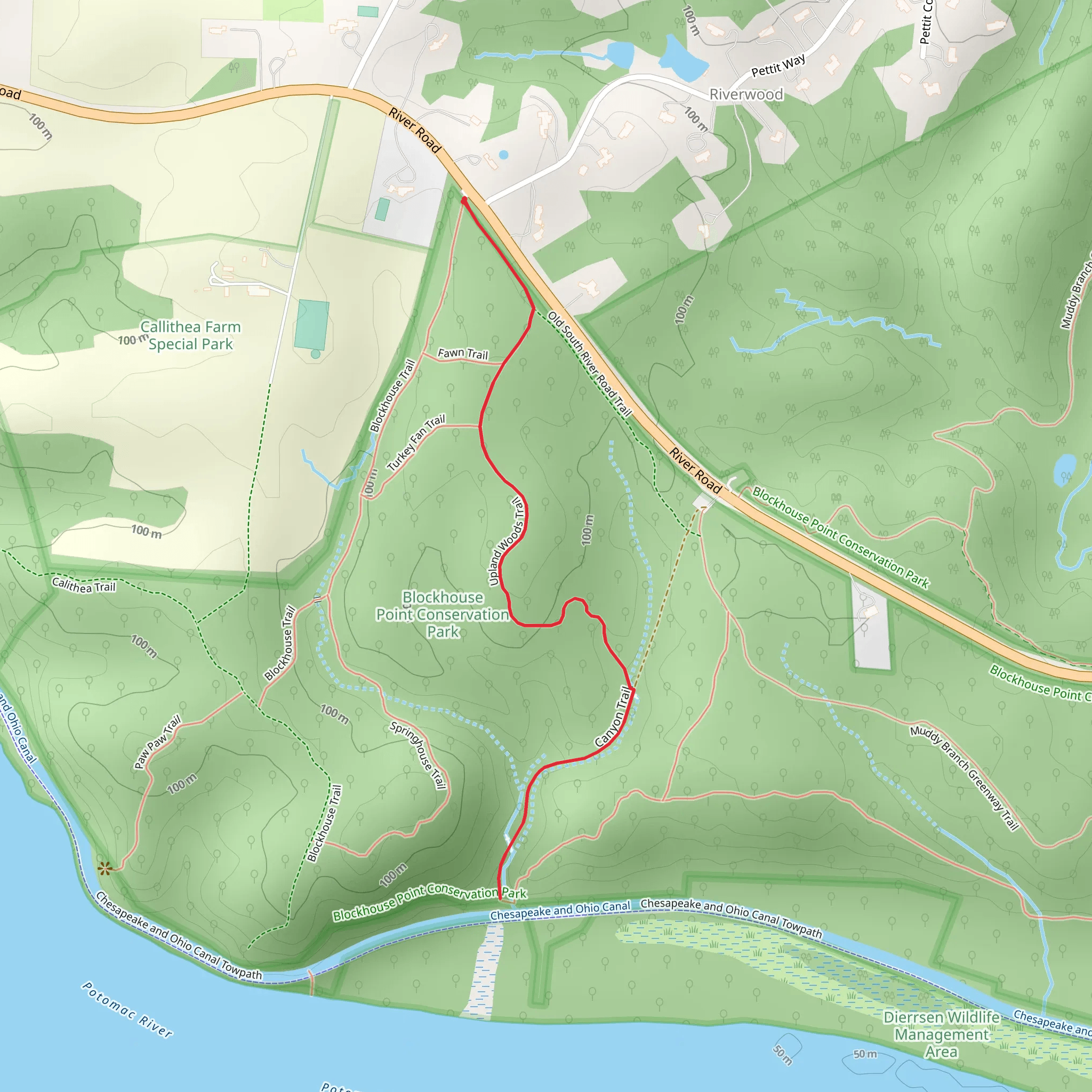 Canal Walk via Upland Woods Trail mobile static map