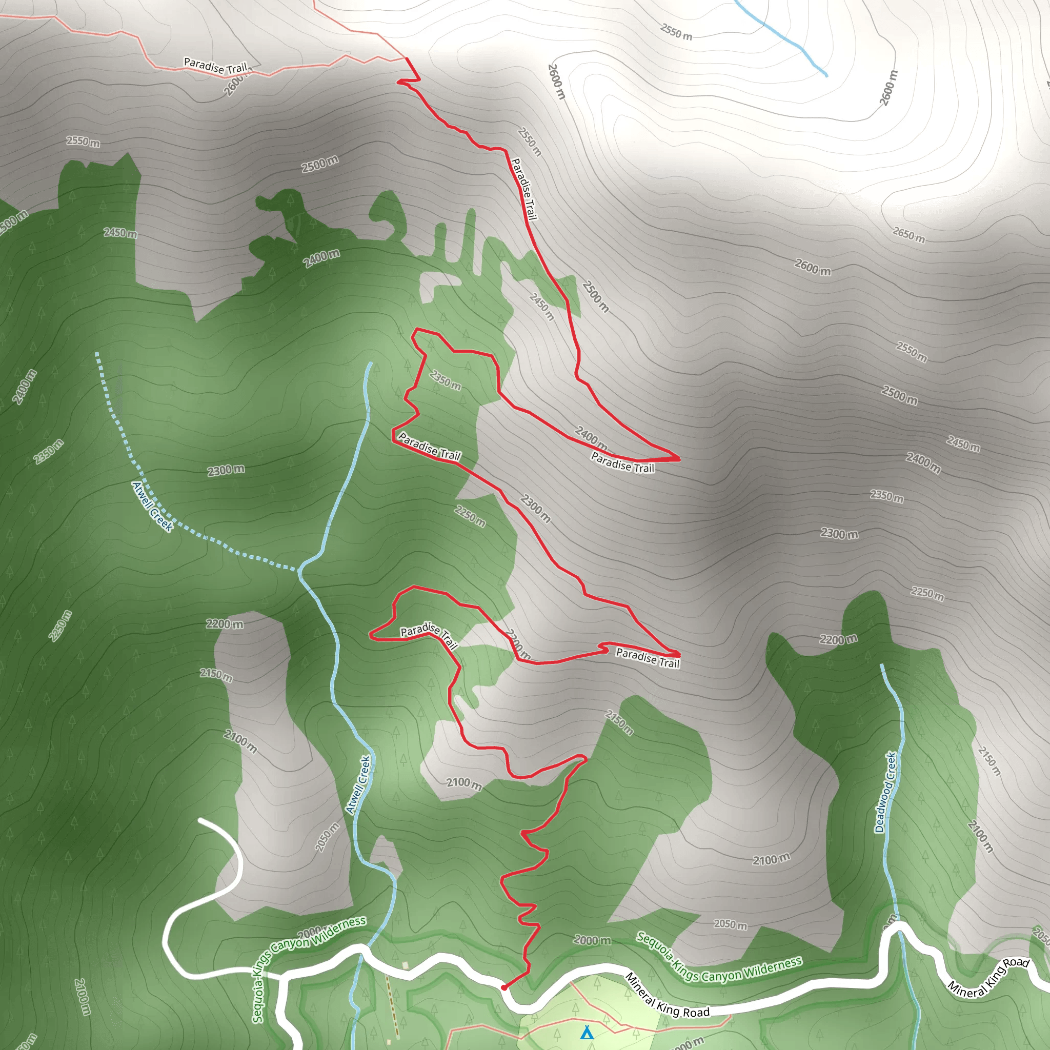 Paradise Trail from Atwell Mill Campground mobile static map