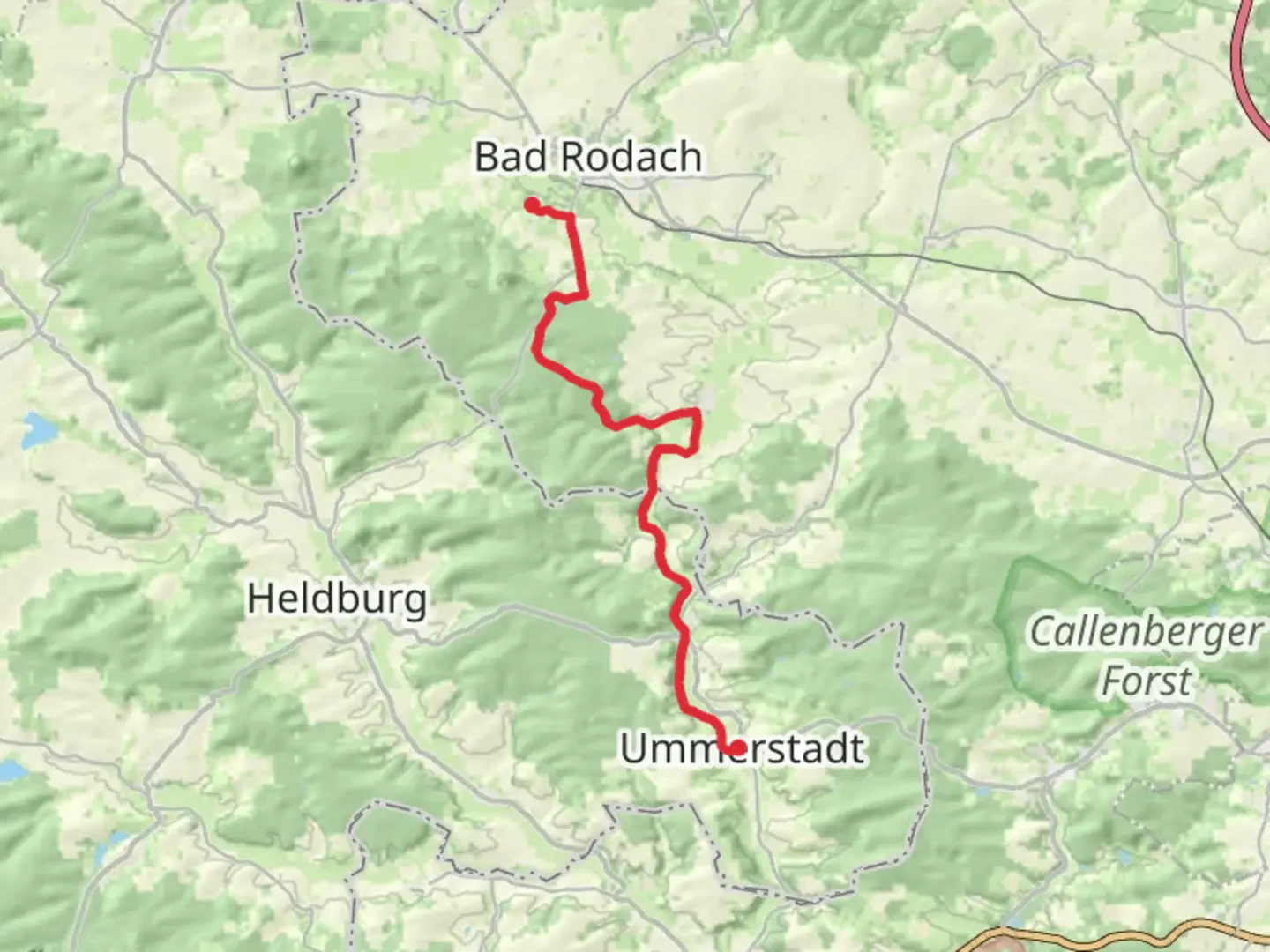 An image depicting the trail Bad Rodach toUmmerstadt via Zweilaenderweg Rodachtal and its surrounding area.
