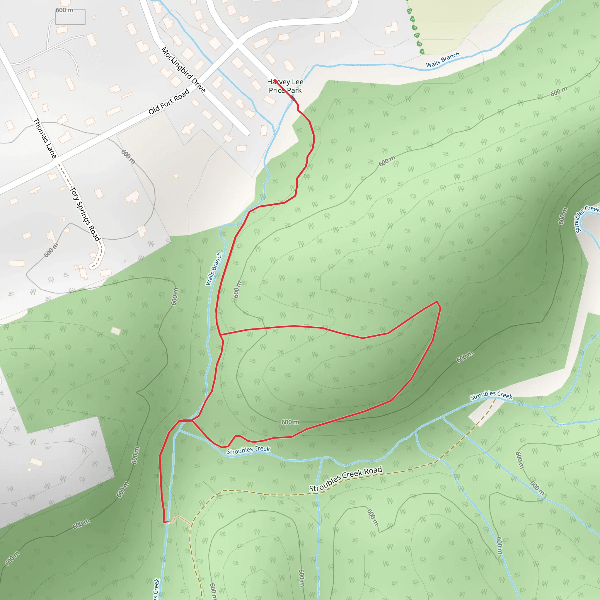 Loop around Walls Branch and Stroubles Creek mobile static map