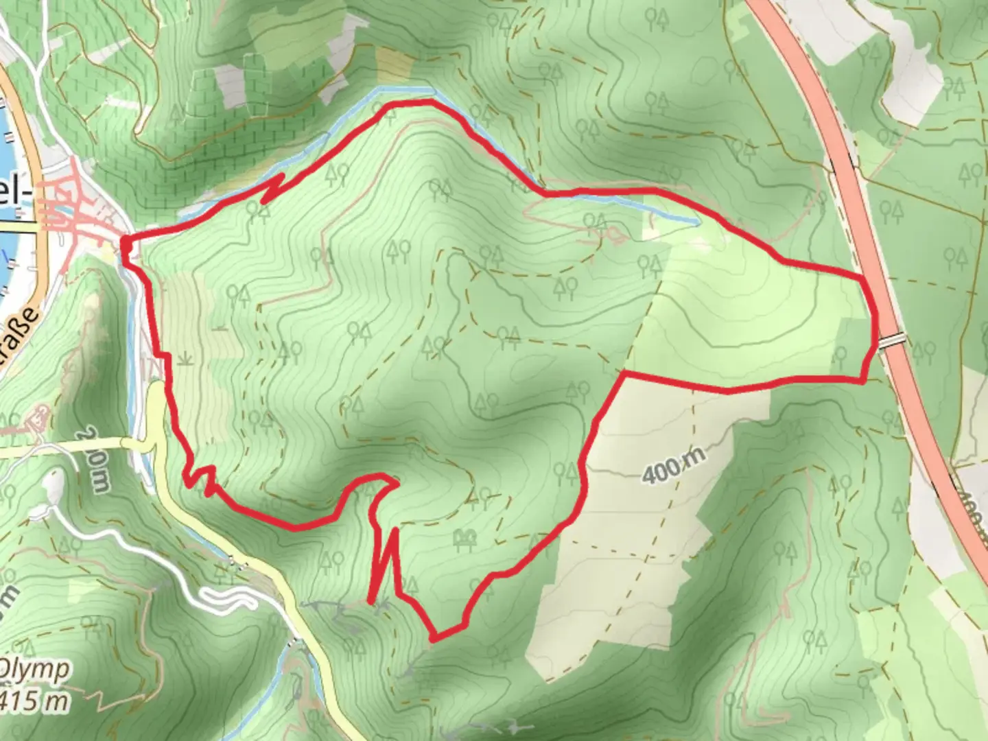 An image depicting the trail Moselsteig and Bernkasteler Schweiz Loop and its surrounding area.
