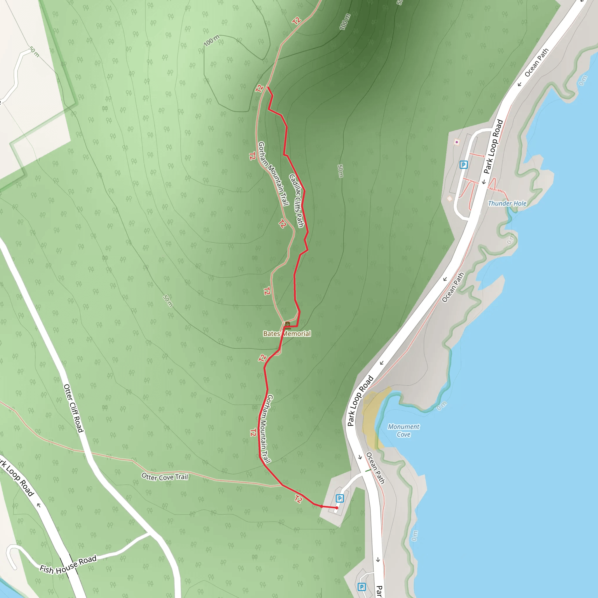 Cadillac Cliffs Path via Gorham Mountain Trail mobile static map