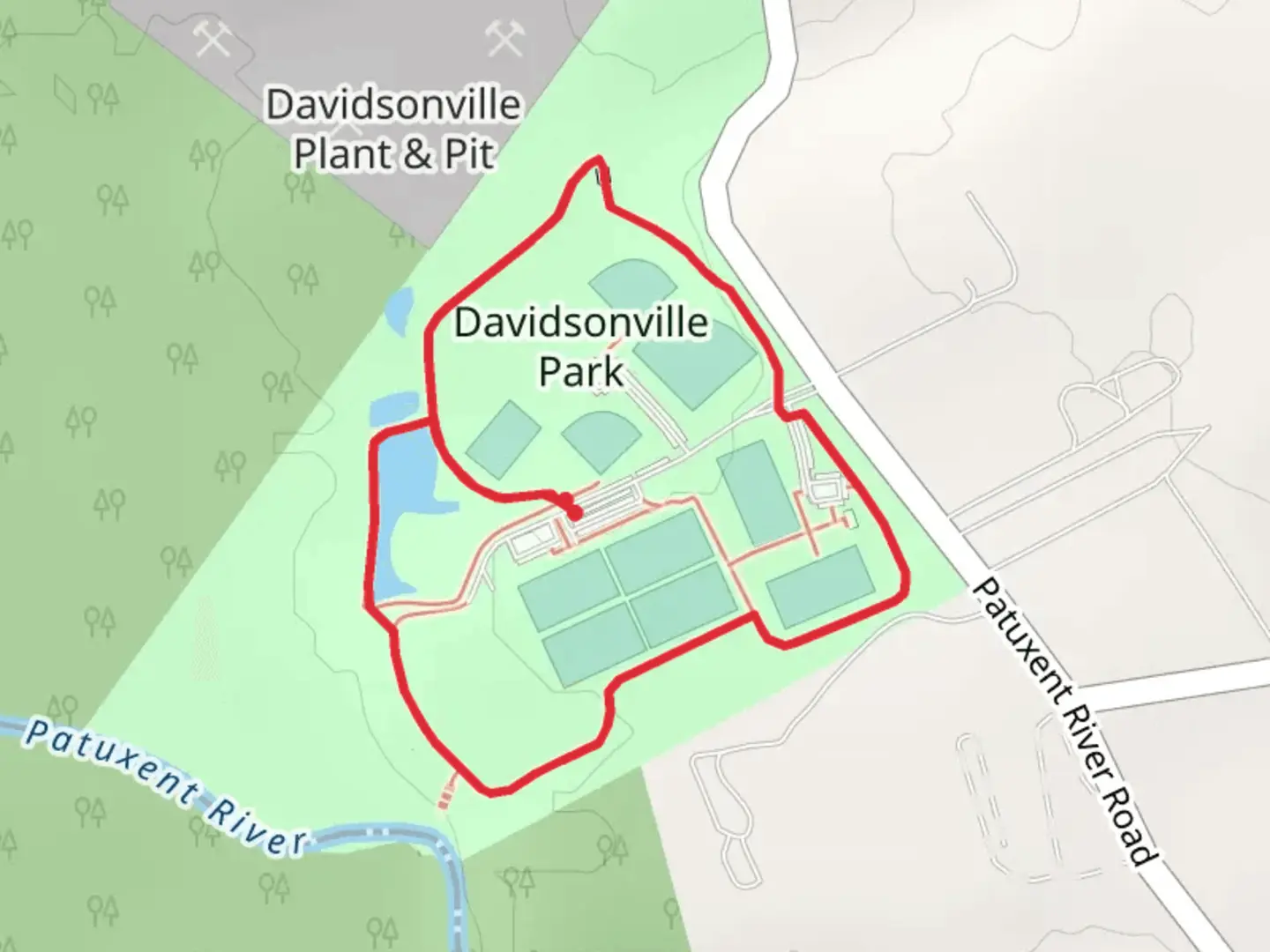 An image depicting the trail Davidsonville Park Loop and its surrounding area.