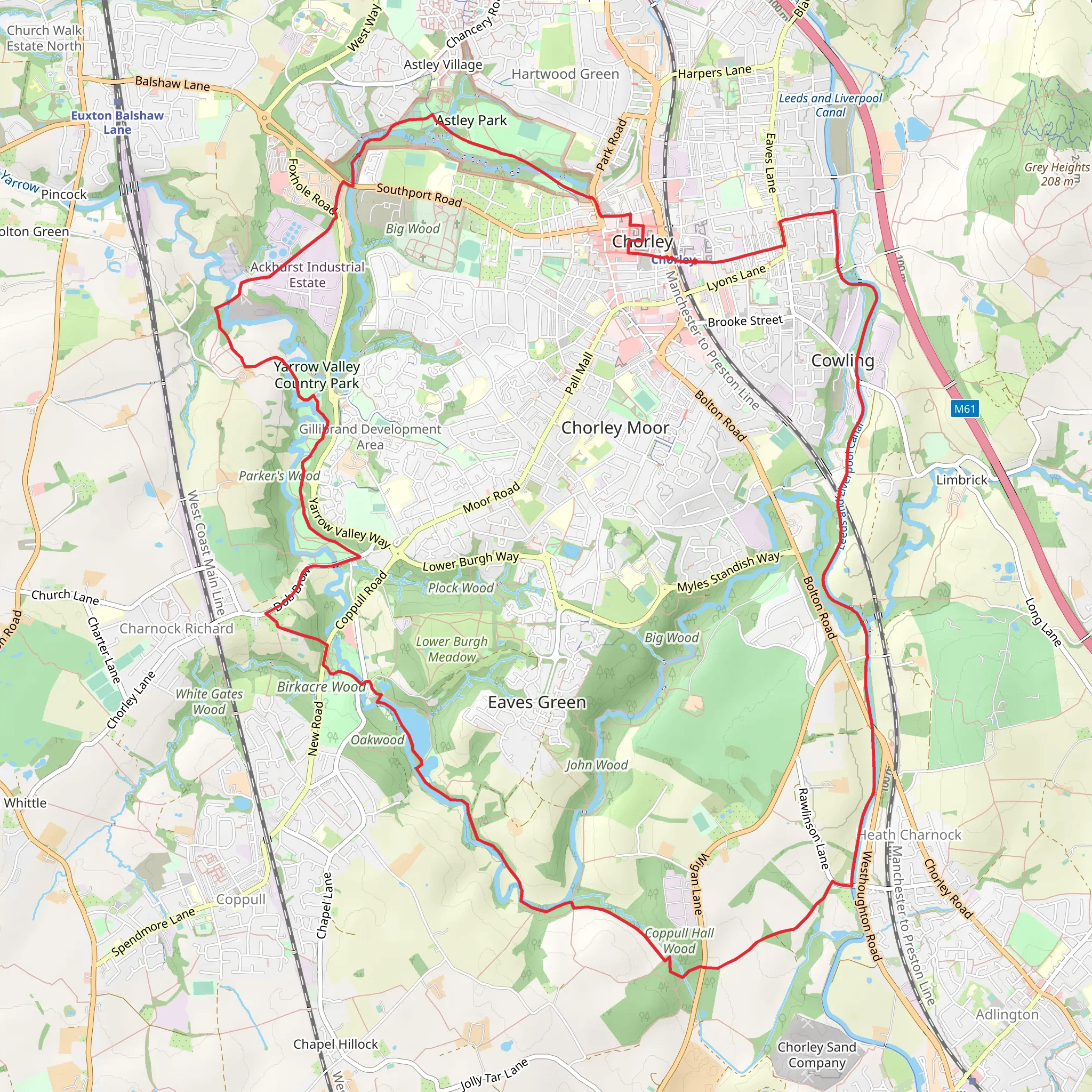 Ackhurst Wood and Astley Park via Sharratts Path mobile static map