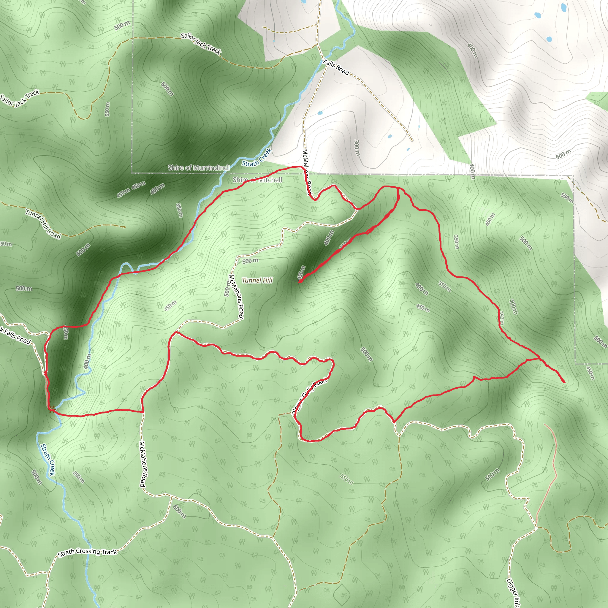 Strath Creek and Tunnel Falls Trail mobile static map