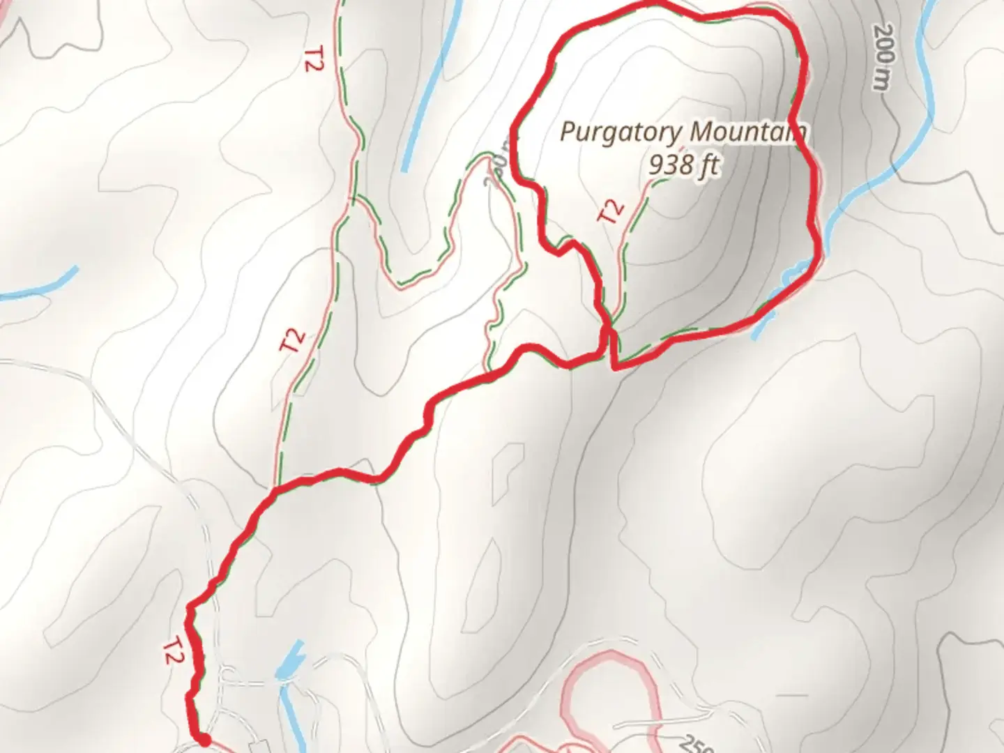 An image depicting the trail Loop around Purgatory Mountain and its surrounding area.