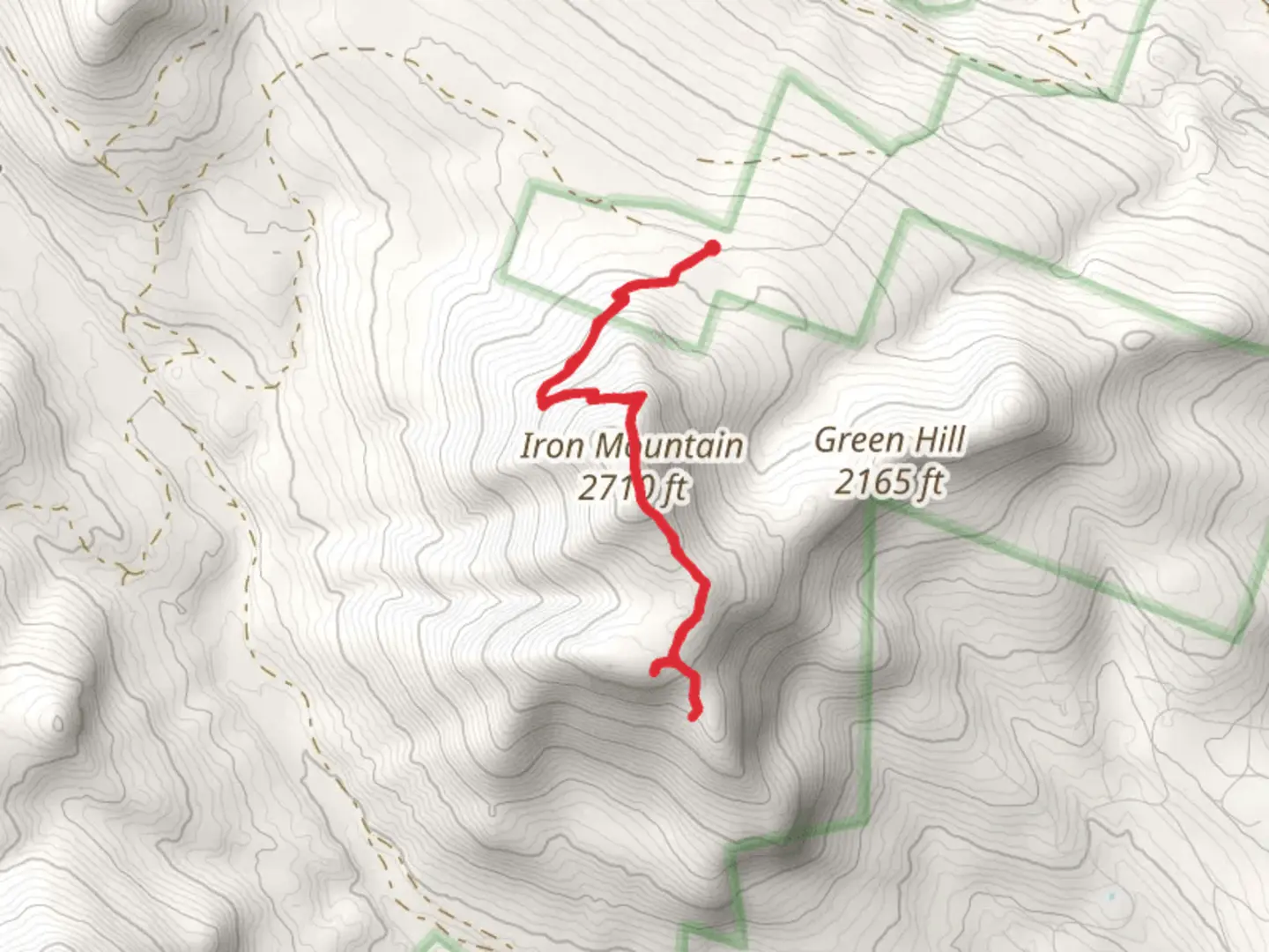 An image depicting the trail Iron Mountain from Iron Mountain Road and its surrounding area.