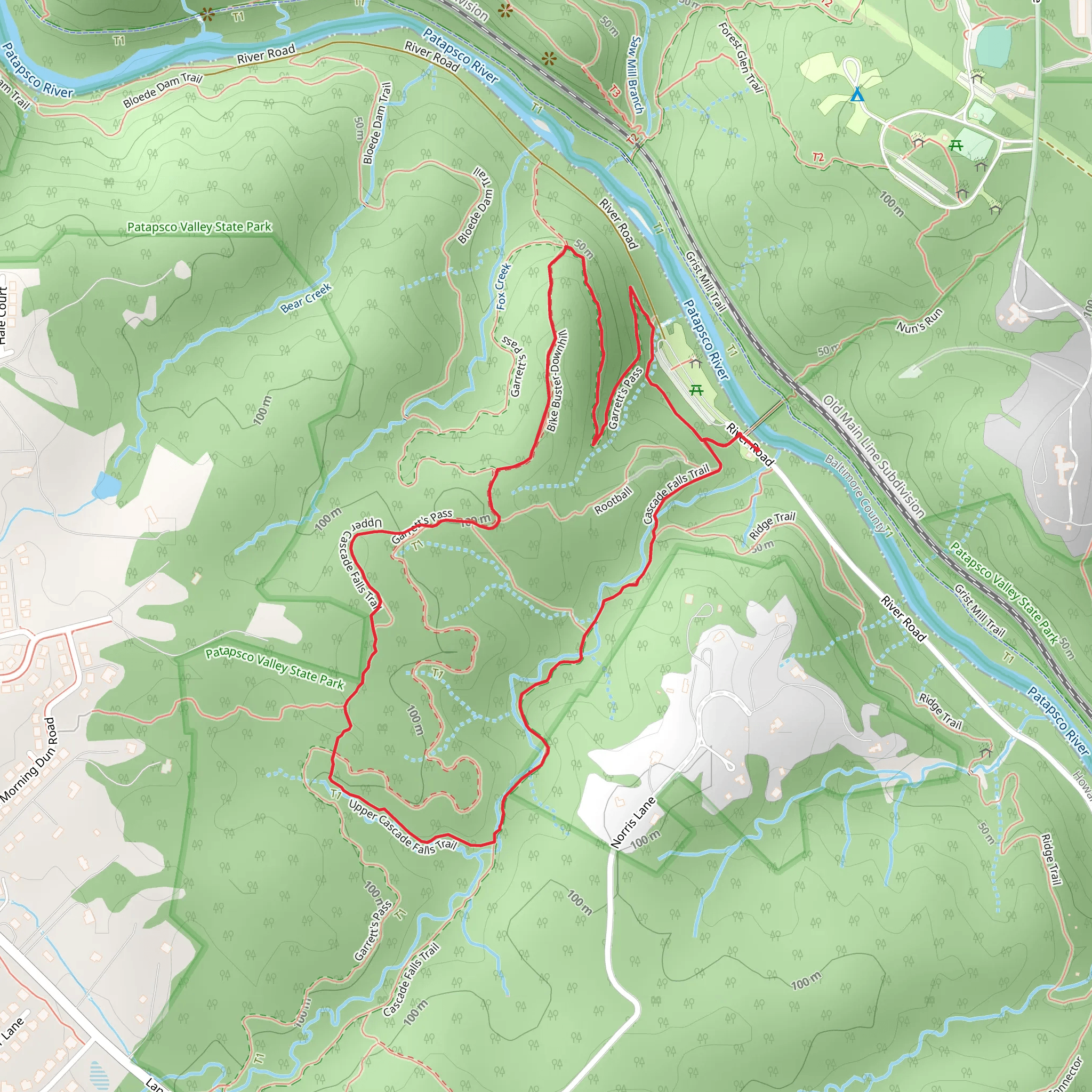 Cascade Falls and Garrett's Pass Loop mobile static map