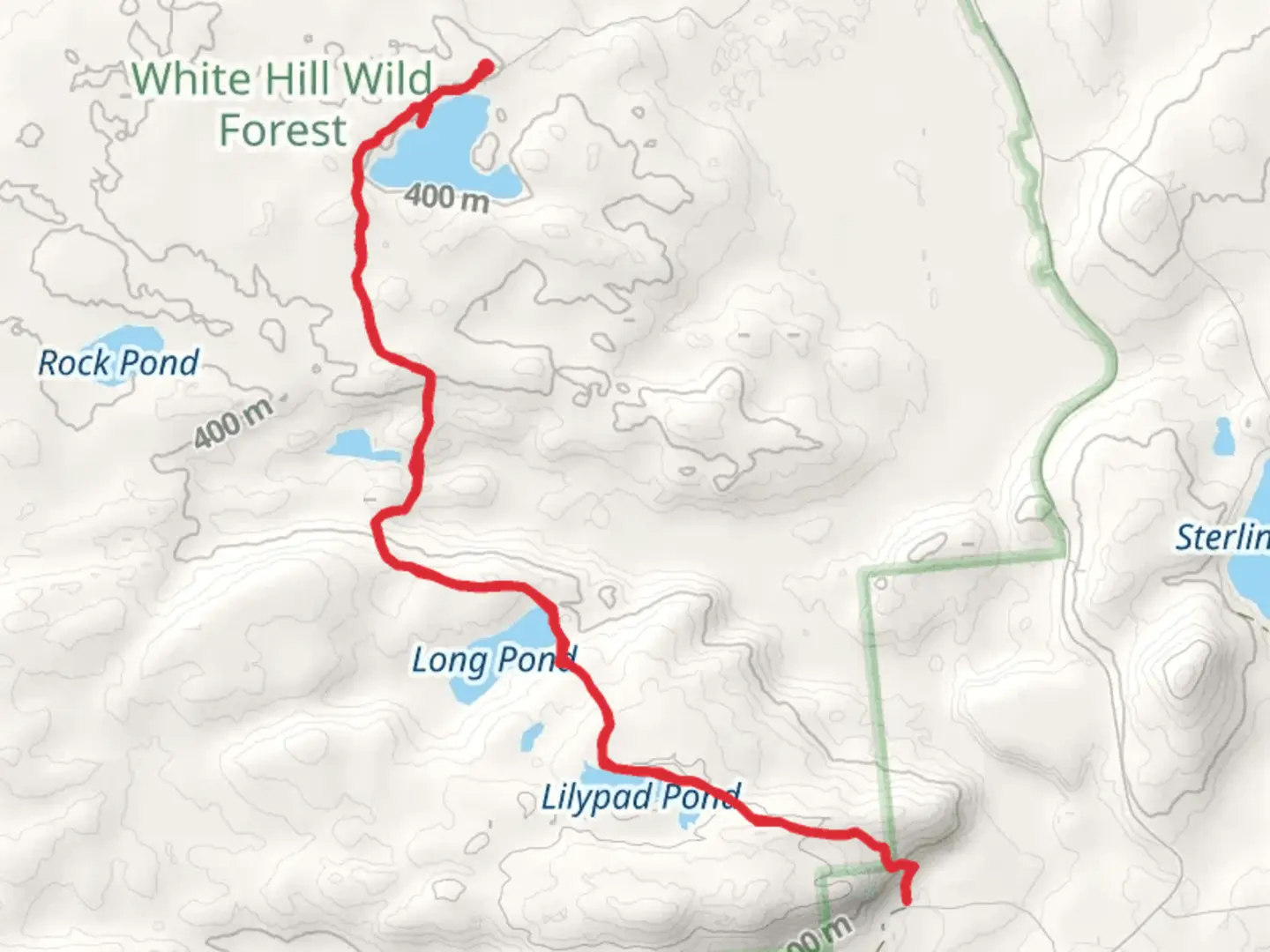 An image depicting the trail Clear Pond, Lilypad Pond and Long Pond and its surrounding area.