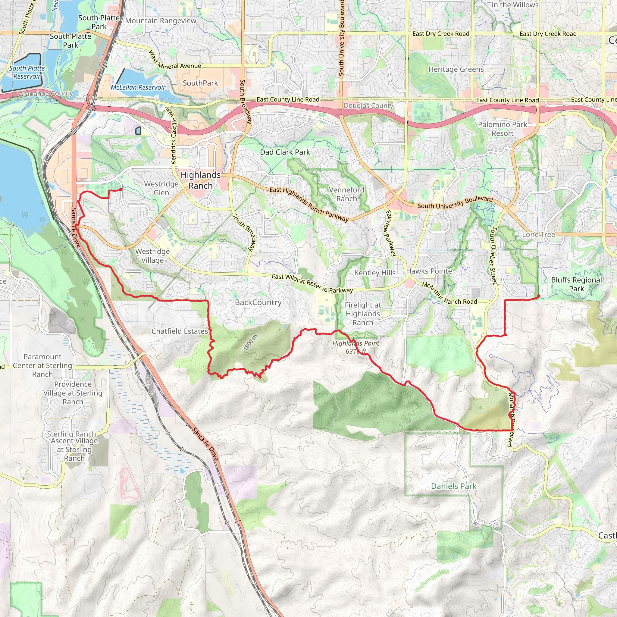 Highlands Point via East and West Regional Trail mobile static map