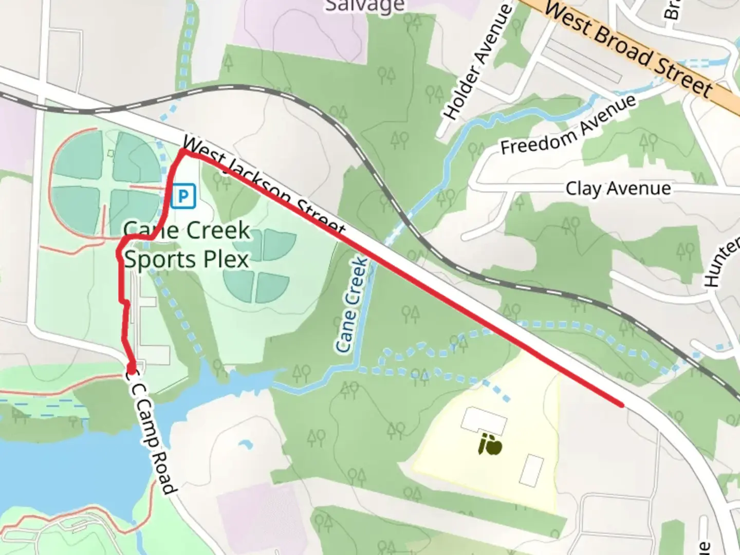 An image depicting the trail Cane Creek Sports Plex and its surrounding area.
