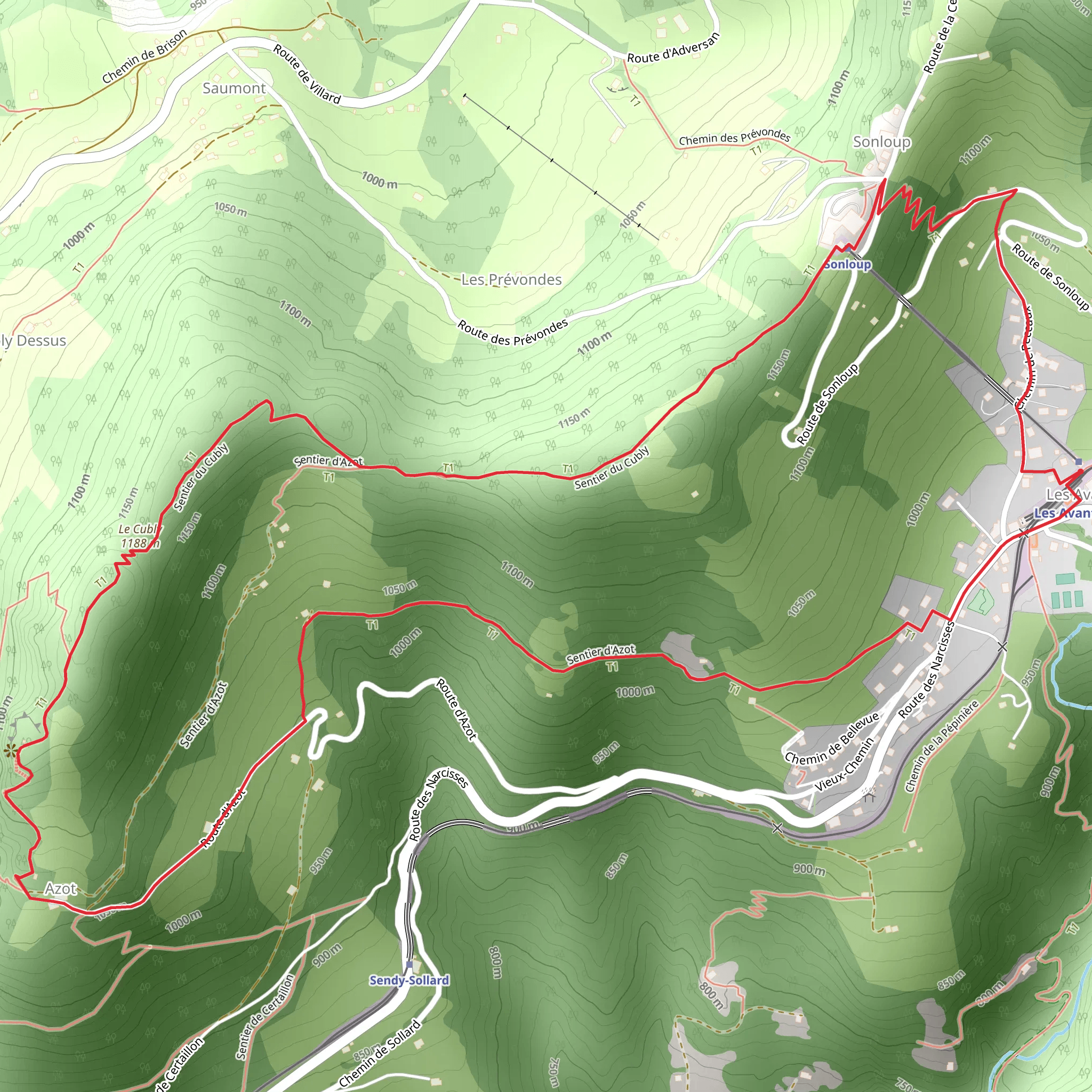 Les Avants Loop Trail mobile static map