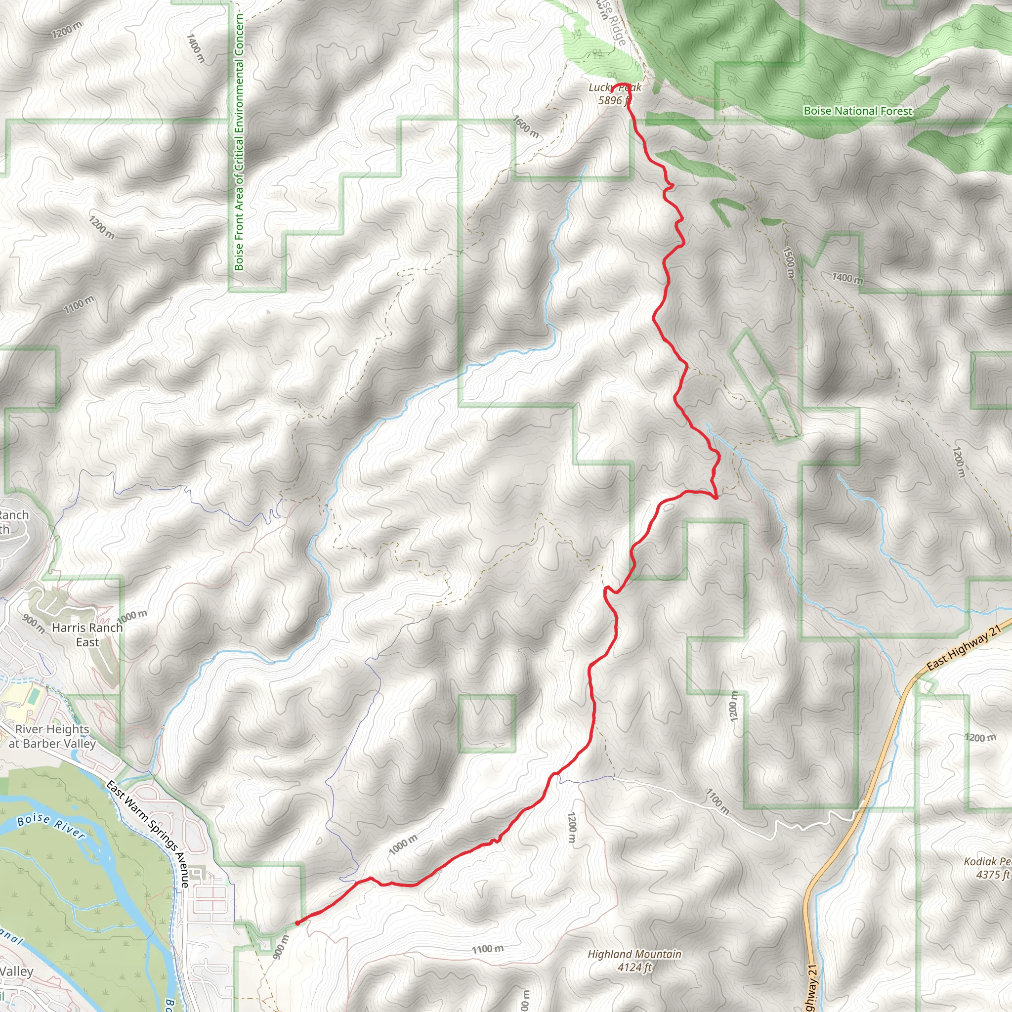 West Highland Valley Trail to Lucky Peak summit mobile static map