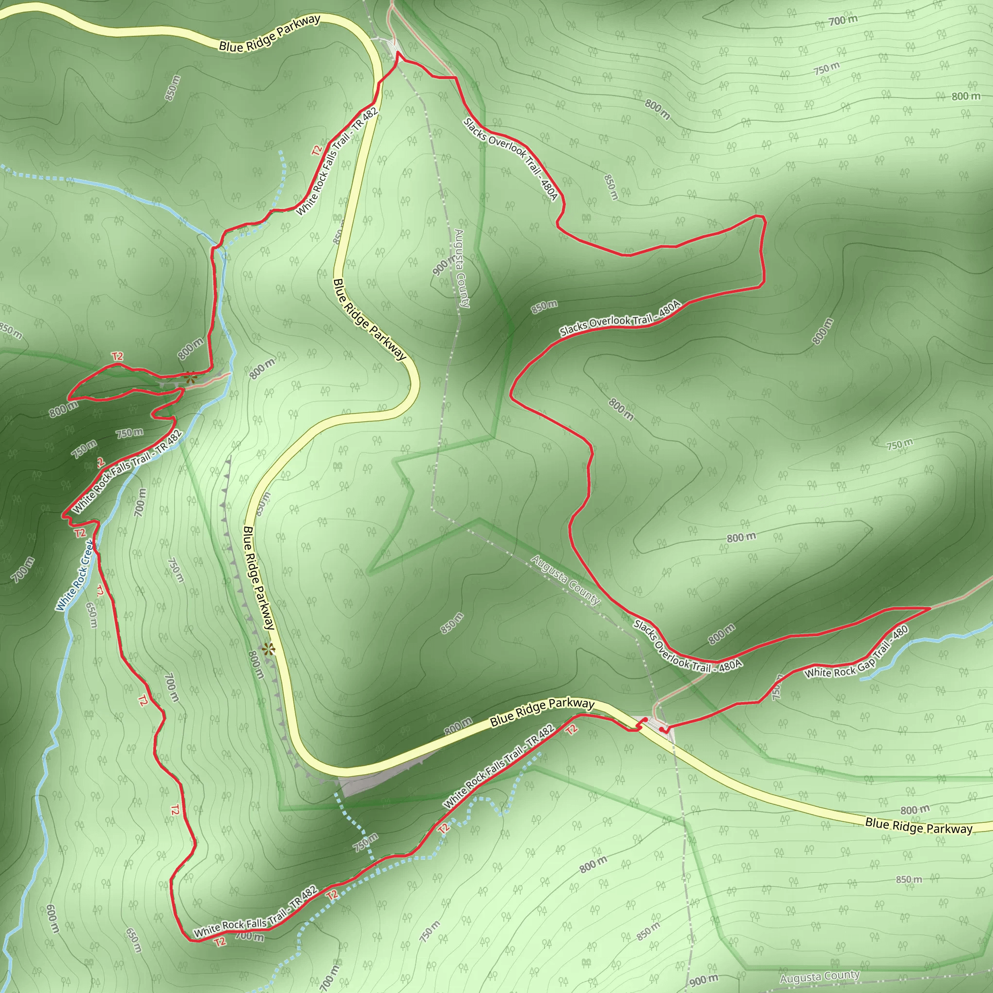 White Rock Gap, Slacks Overlook and White Rock Falls Loop Trail mobile static map