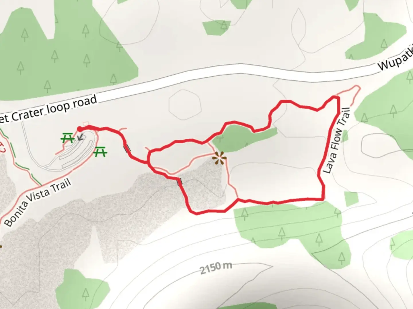 An image depicting the trail Lava Flow Trail and Long Loop Trail and its surrounding area.