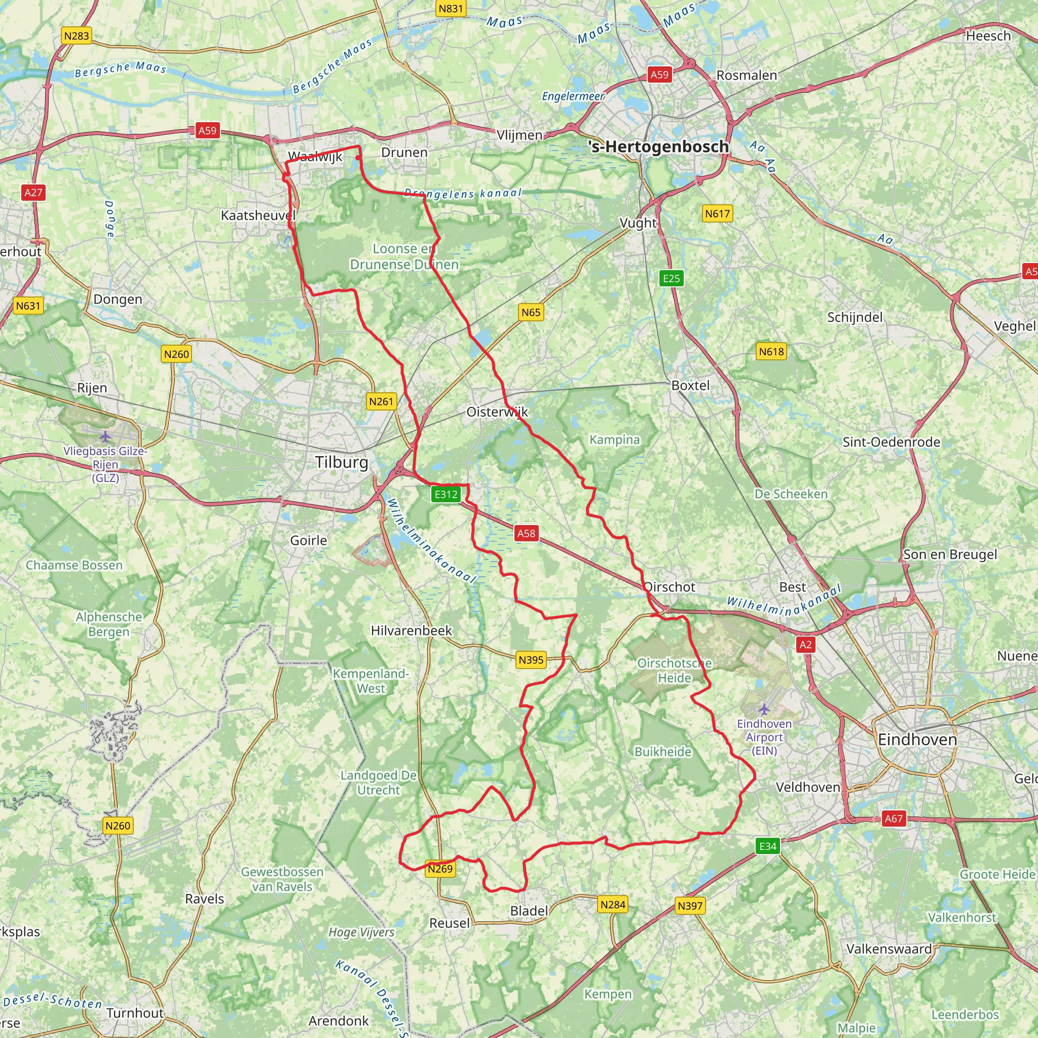 Kraanvensche Heide, Oisterwijkse Vennen, Oirschotse Heide and Drunense Heide Loop mobile static map