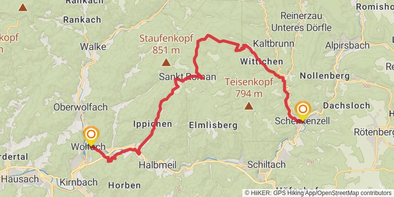 Kinzigtäler Jakobusweg stage 2 Map