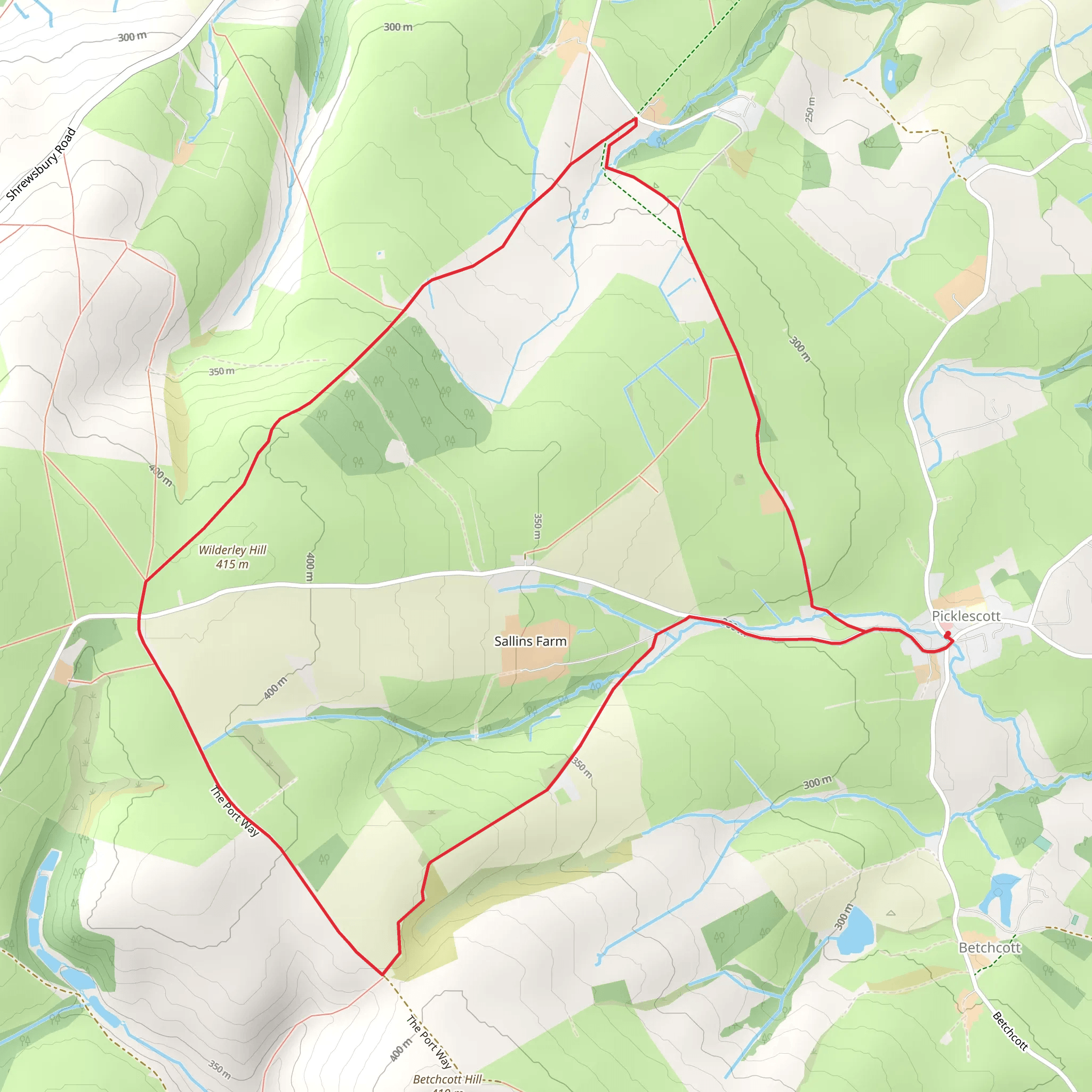 Wilderley Hill via The Port Way and Shropshire Way mobile static map