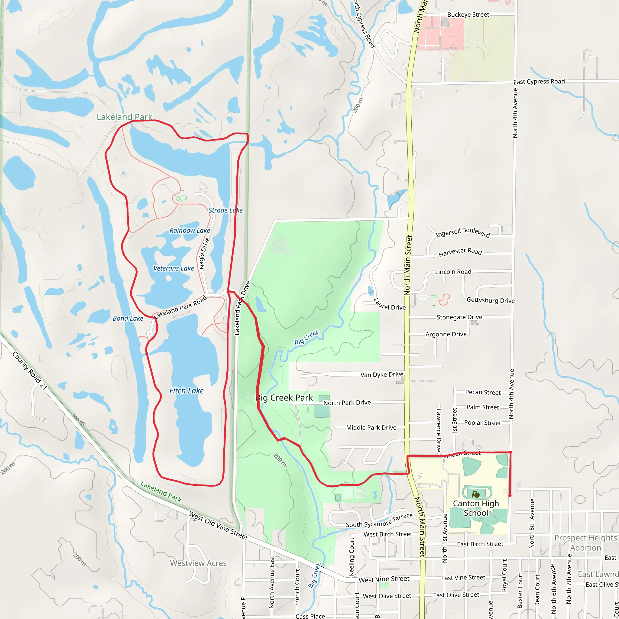Big Creek Park, Strode Lake and Fitch Lake Loop mobile static map