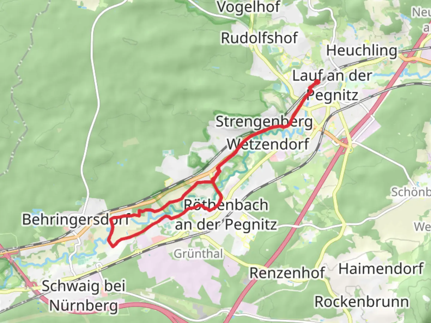 An image depicting the trail Pehnitz via Karl Horn Weg and its surrounding area.