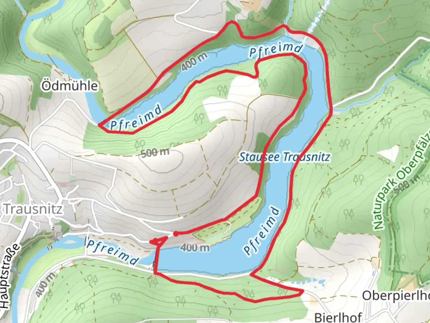 An image depicting the trail Pfreimd Loop and its surrounding area.