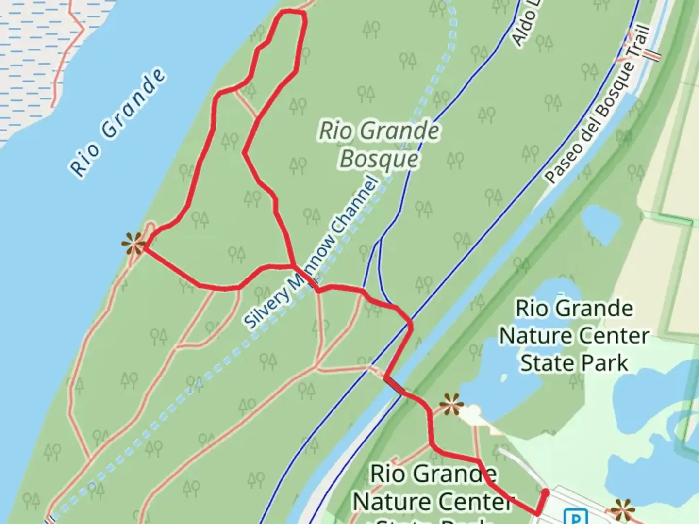 An image depicting the trail Rio Grande Bosque Loop and its surrounding area.
