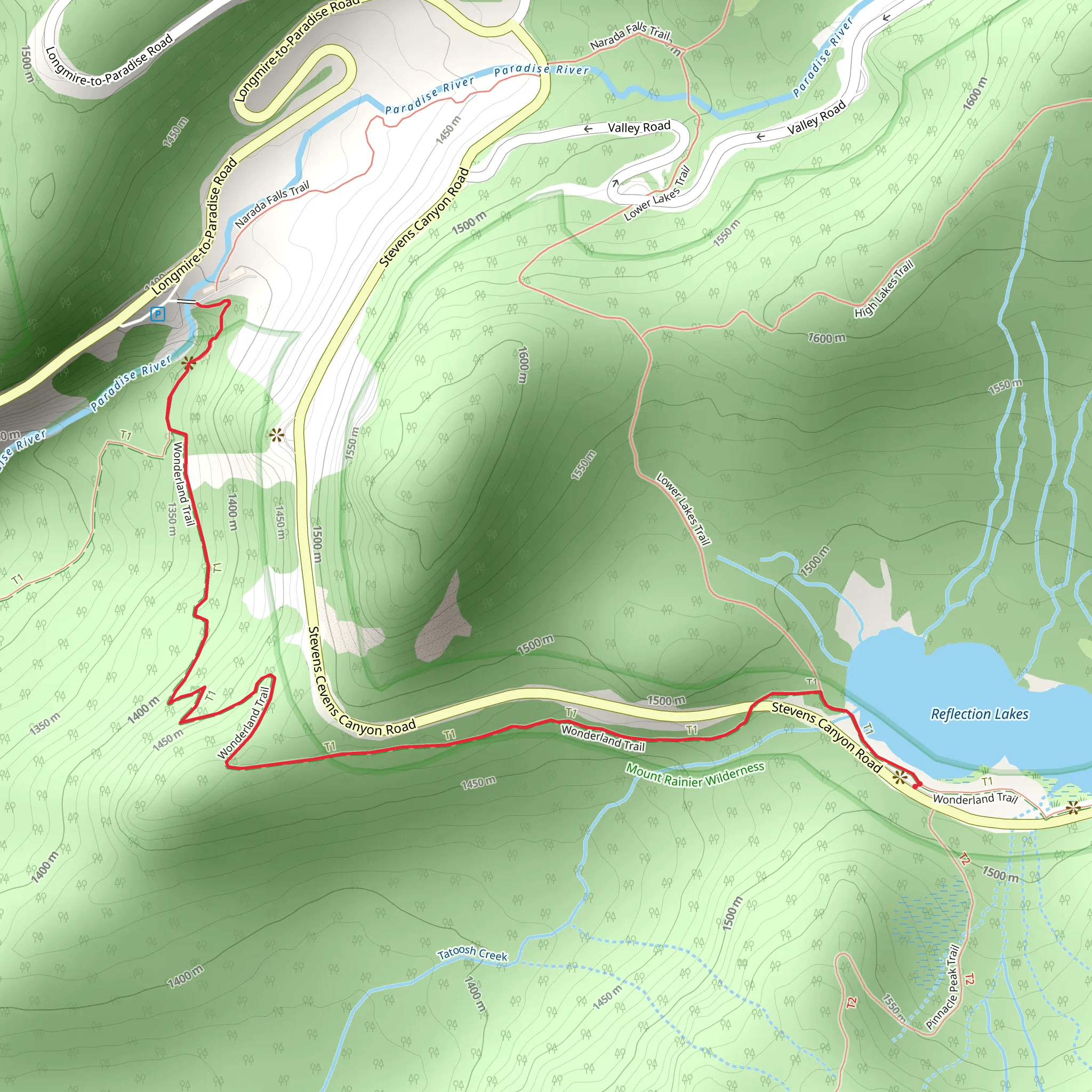 Narada Falls via Wonderland Trail mobile static map