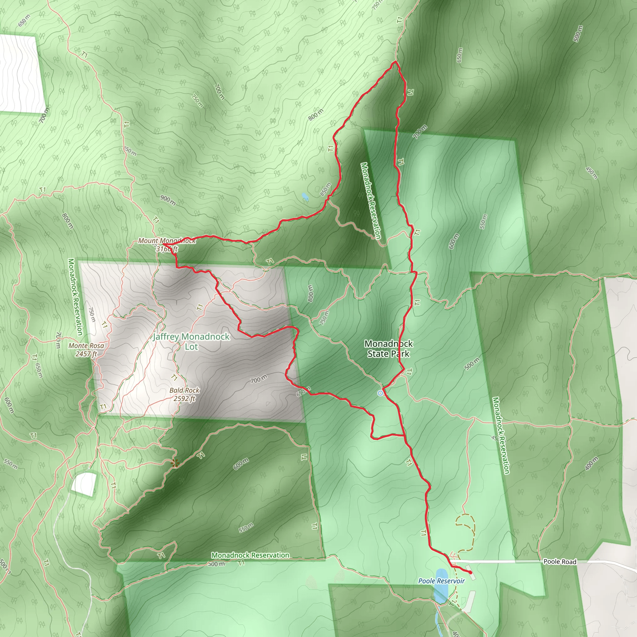 Mount Monadnock and Cascade Link Loop mobile static map