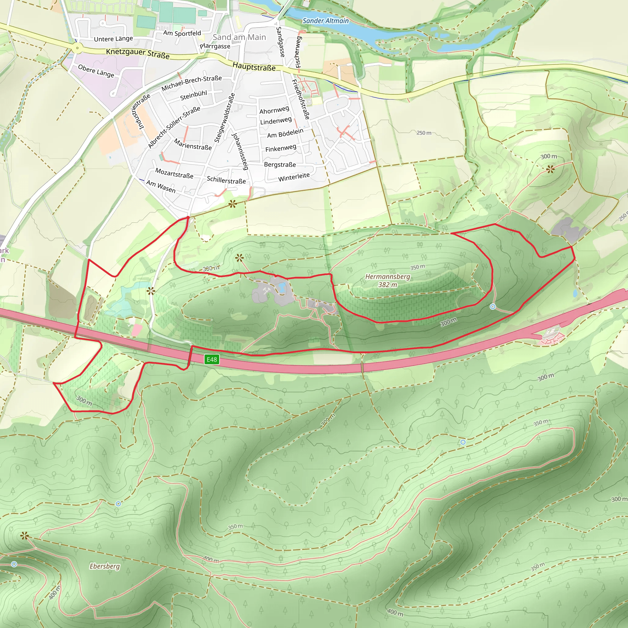 Rundwanderweg Sand and Fraenkischer Marienweg Route mobile static map