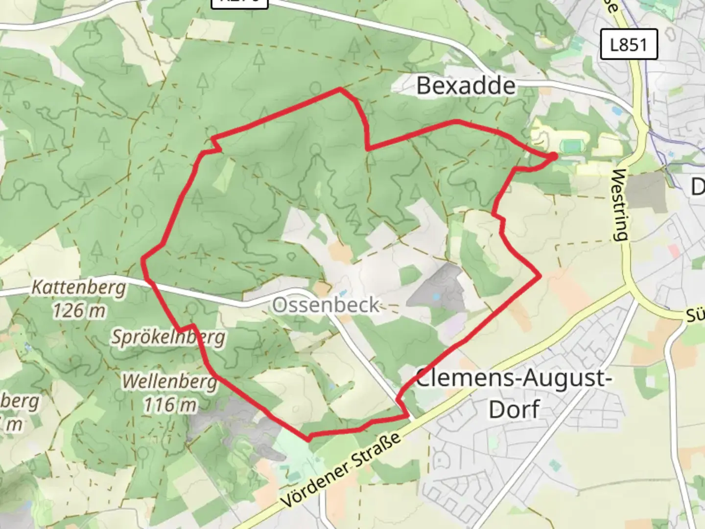 An image depicting the trail Wanderweg D and H and its surrounding area.