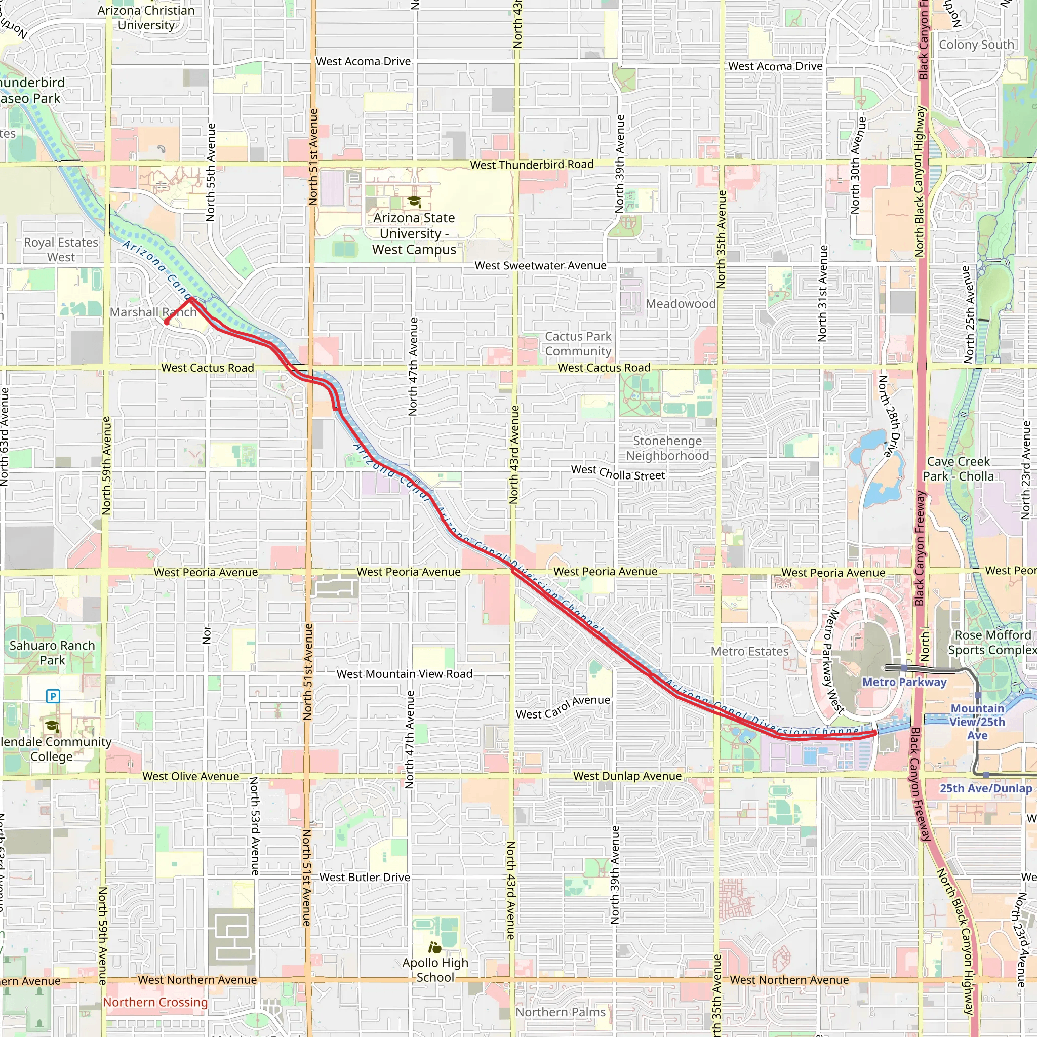 Arizona Canal Short Trail mobile static map