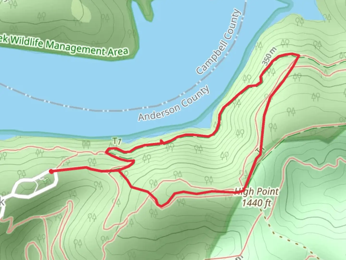 An image depicting the trail High Point and Lake View Short Loop Trail and its surrounding area.