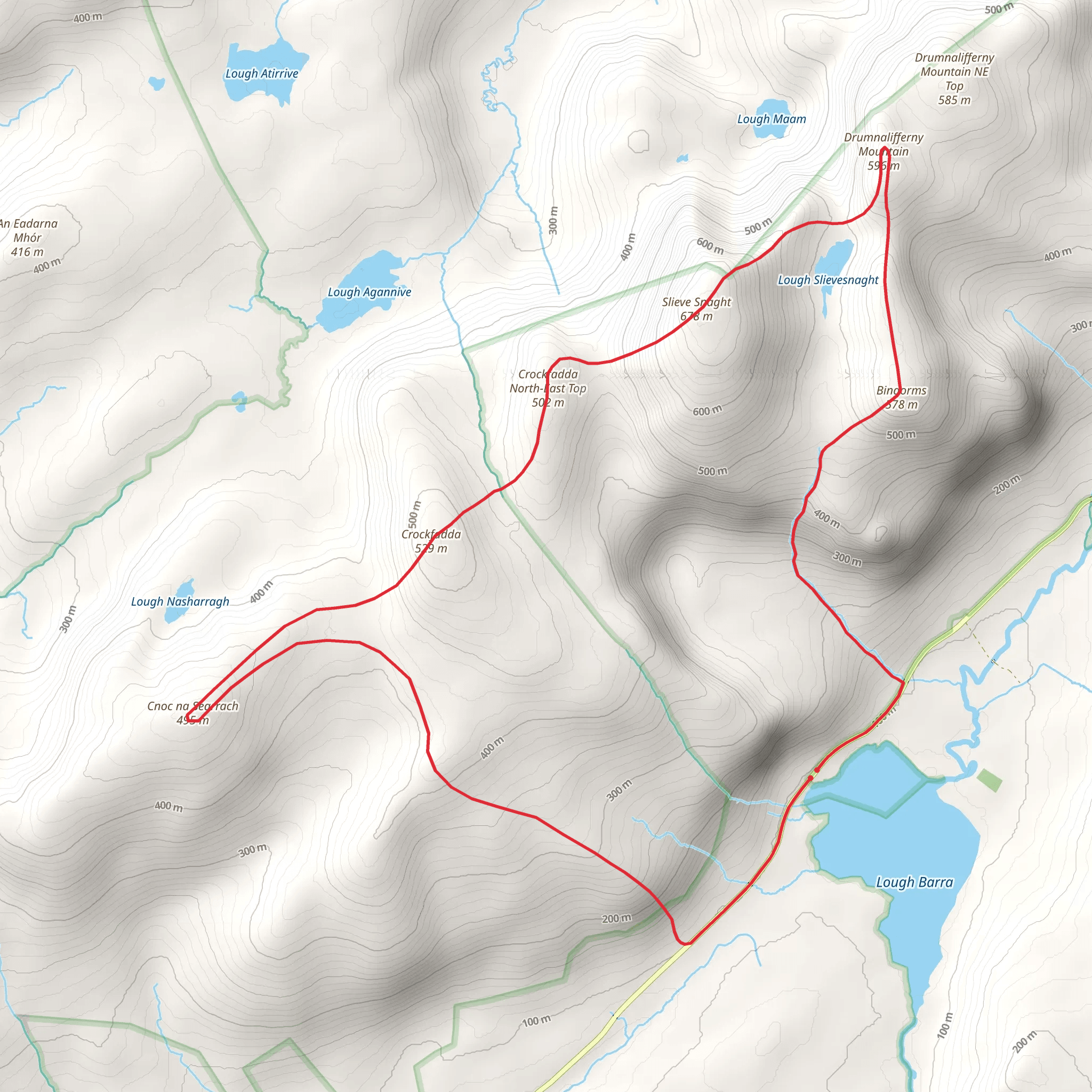 Slieve Snaught Loop from Lough Barra mobile static map