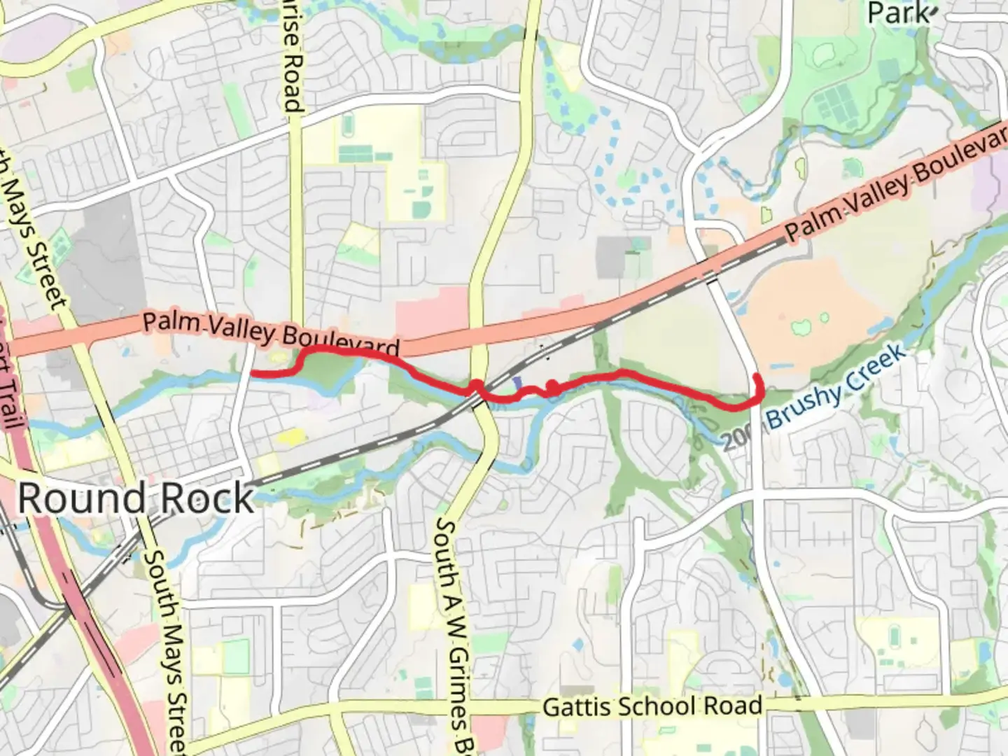 An image depicting the trail Brushy Creek Trail E and its surrounding area.