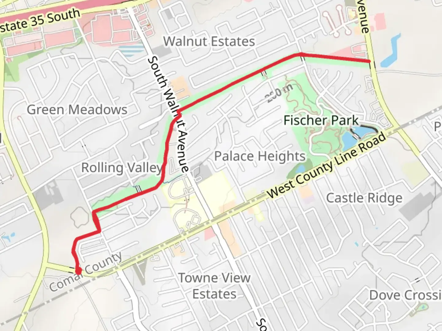 An image depicting the trail Hoffman Park via County Line Memorial Trail and its surrounding area.