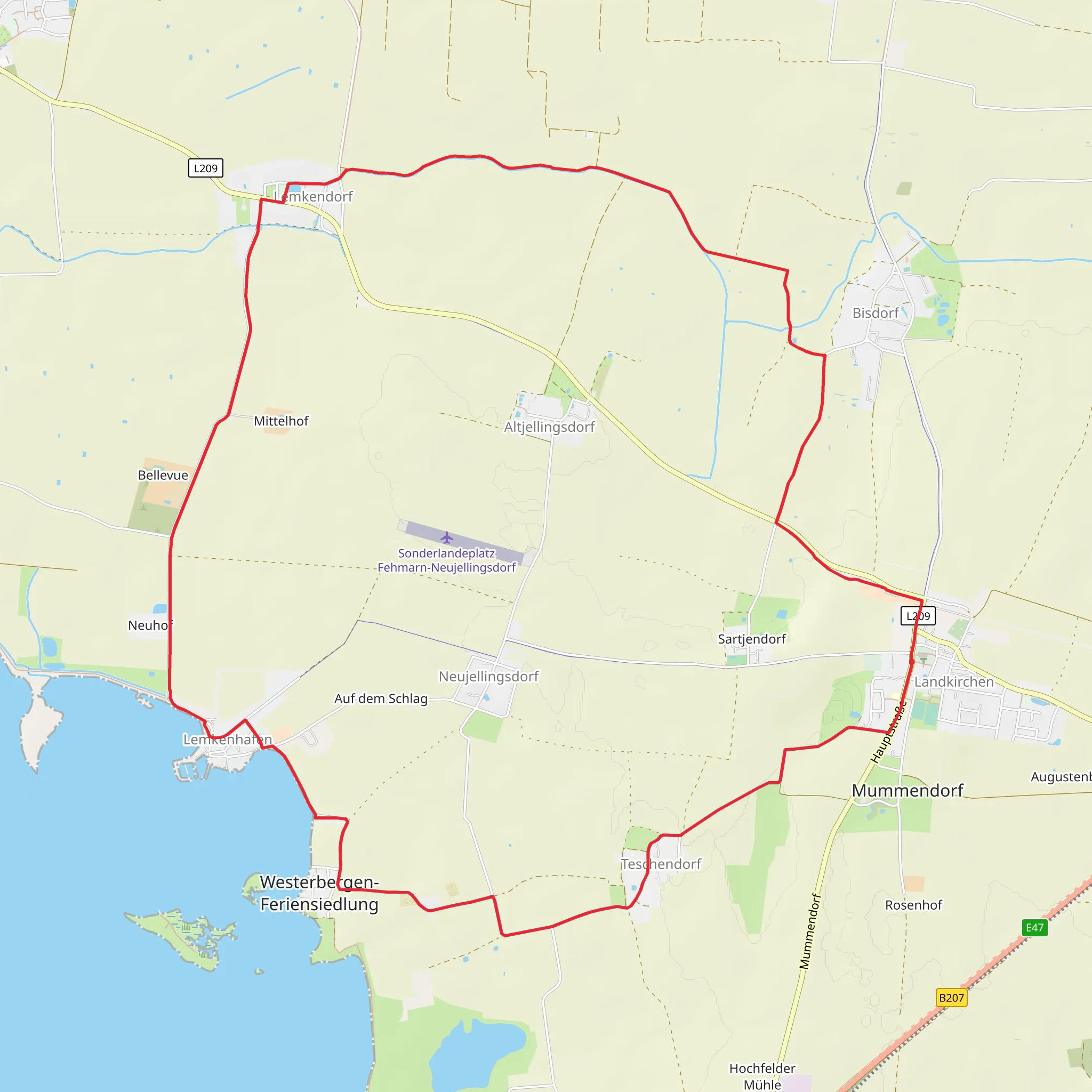 Landkirchen to Lemkenhafen and Lemkendorf Loop - Orther Bucht mobile static map
