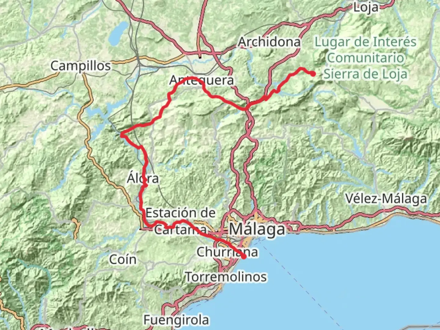 An image depicting the trail GR 248 Gran Senda del Guadalhorce and its surrounding area.