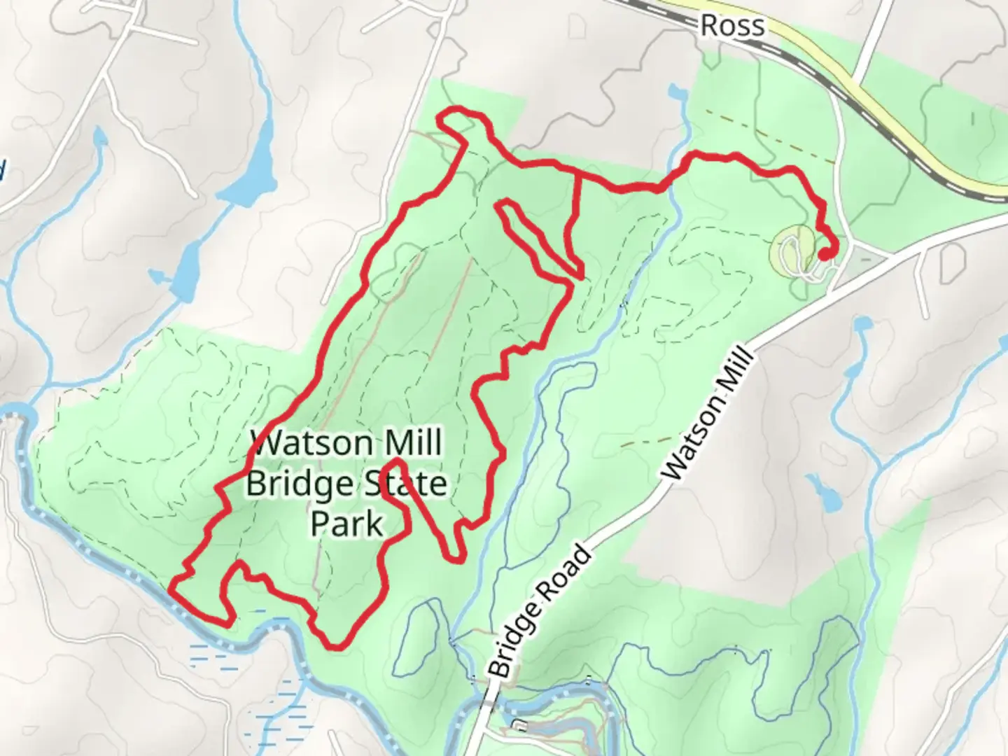 An image depicting the trail Horse Trail - Green, Brown and Blue Loop and its surrounding area.