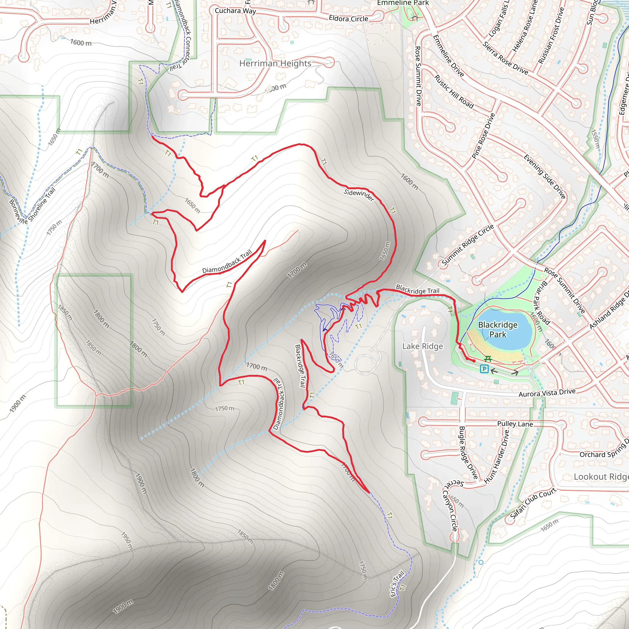 Blackridge Trail, Diamond Trail and Sidewinder Loop mobile static map