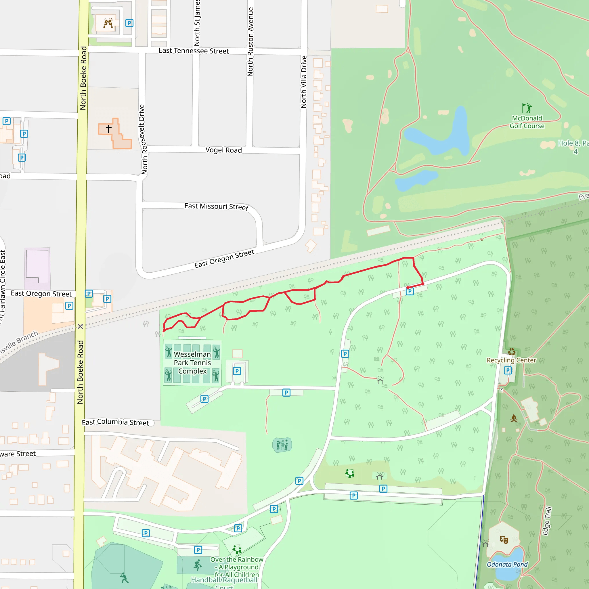 Wesselman Woods Nature Preserve Out and Back mobile static map
