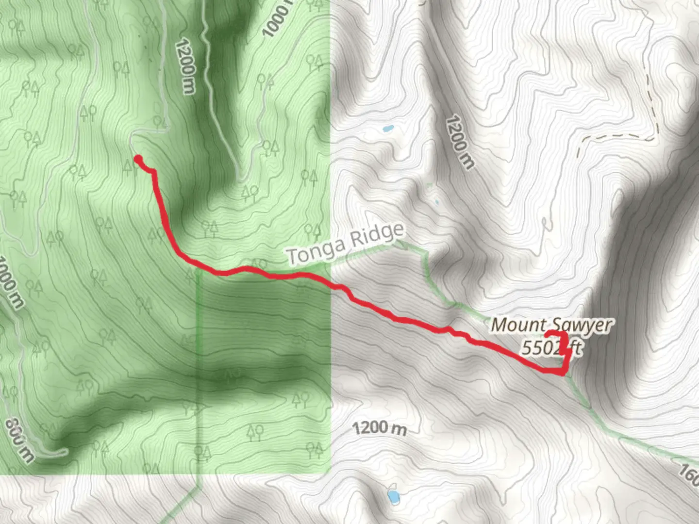 An image depicting the trail Mount Sawyer Trail and Tonga Ridge Trail and its surrounding area.