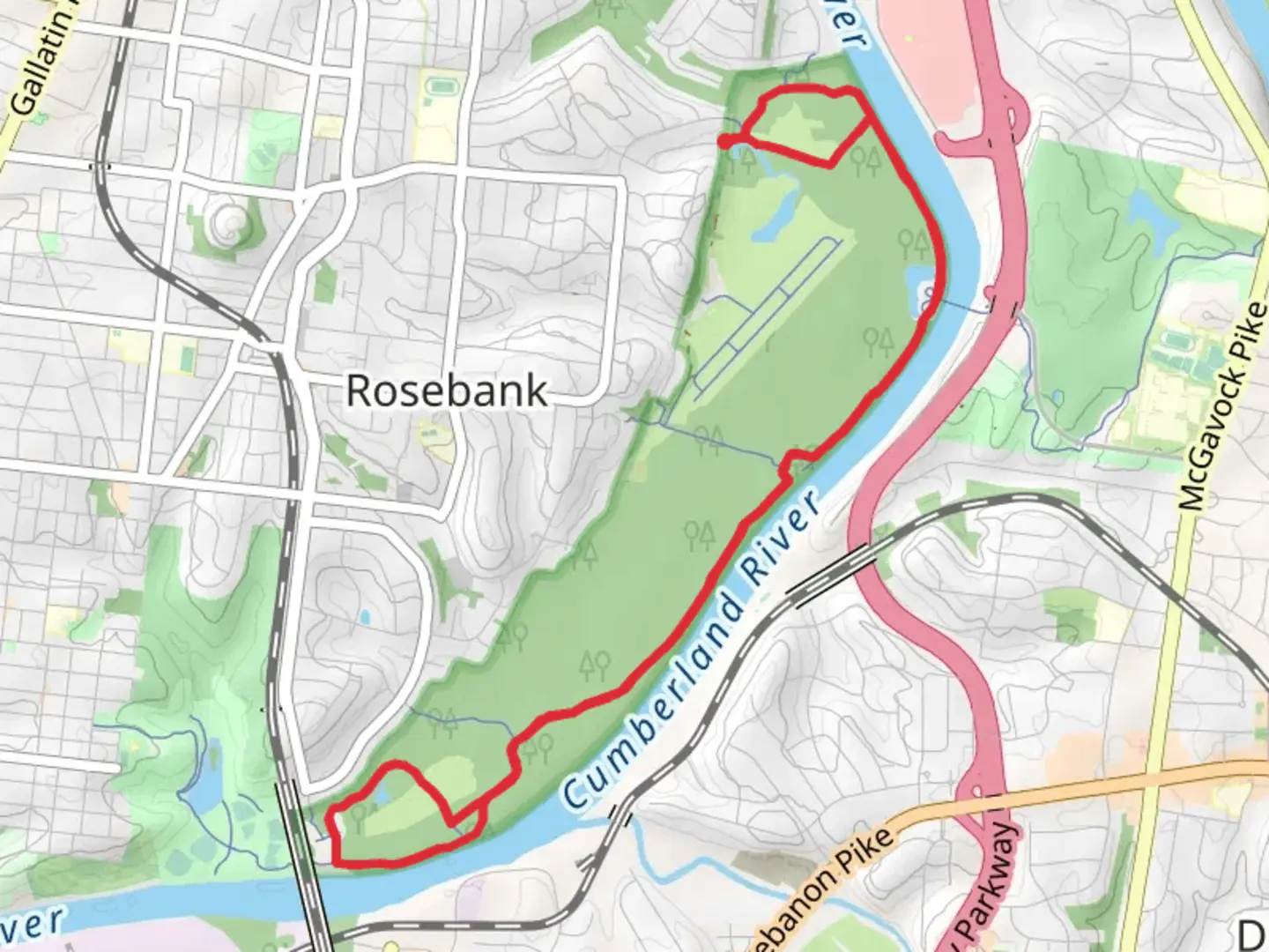 An image depicting the trail Walk along Cumberland River and its surrounding area.
