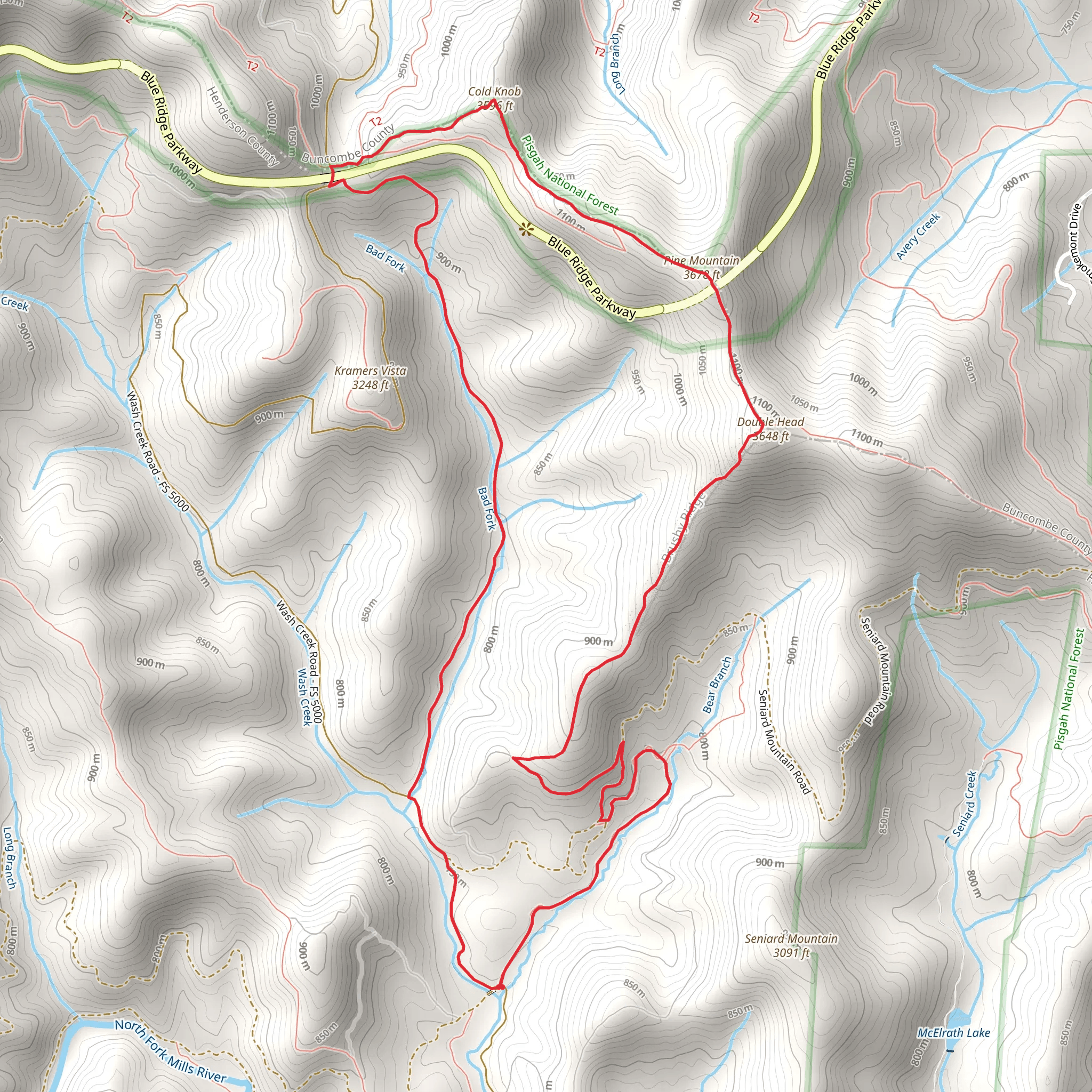 Bear Branch, Double Head and Pine Mountain Loop mobile static map