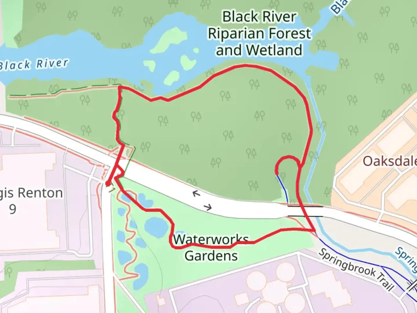 An image depicting the trail Springbrook Loop Trail and its surrounding area.