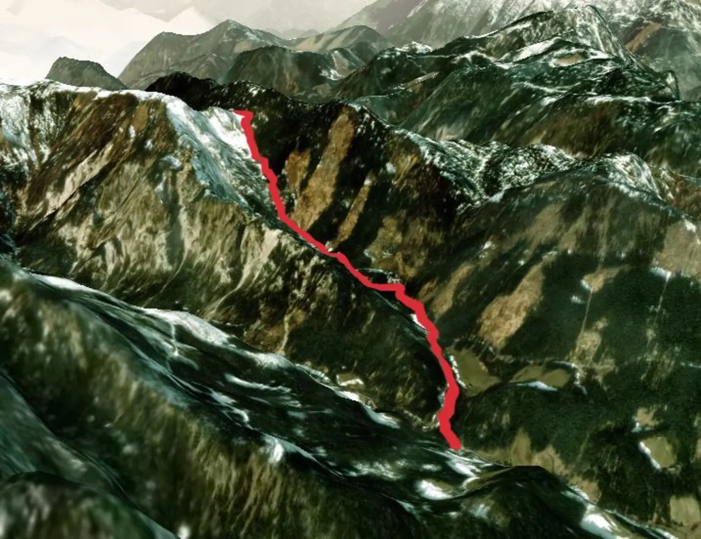 An image depicting the trail Goss Hinterwildalpen and its surrounding area.