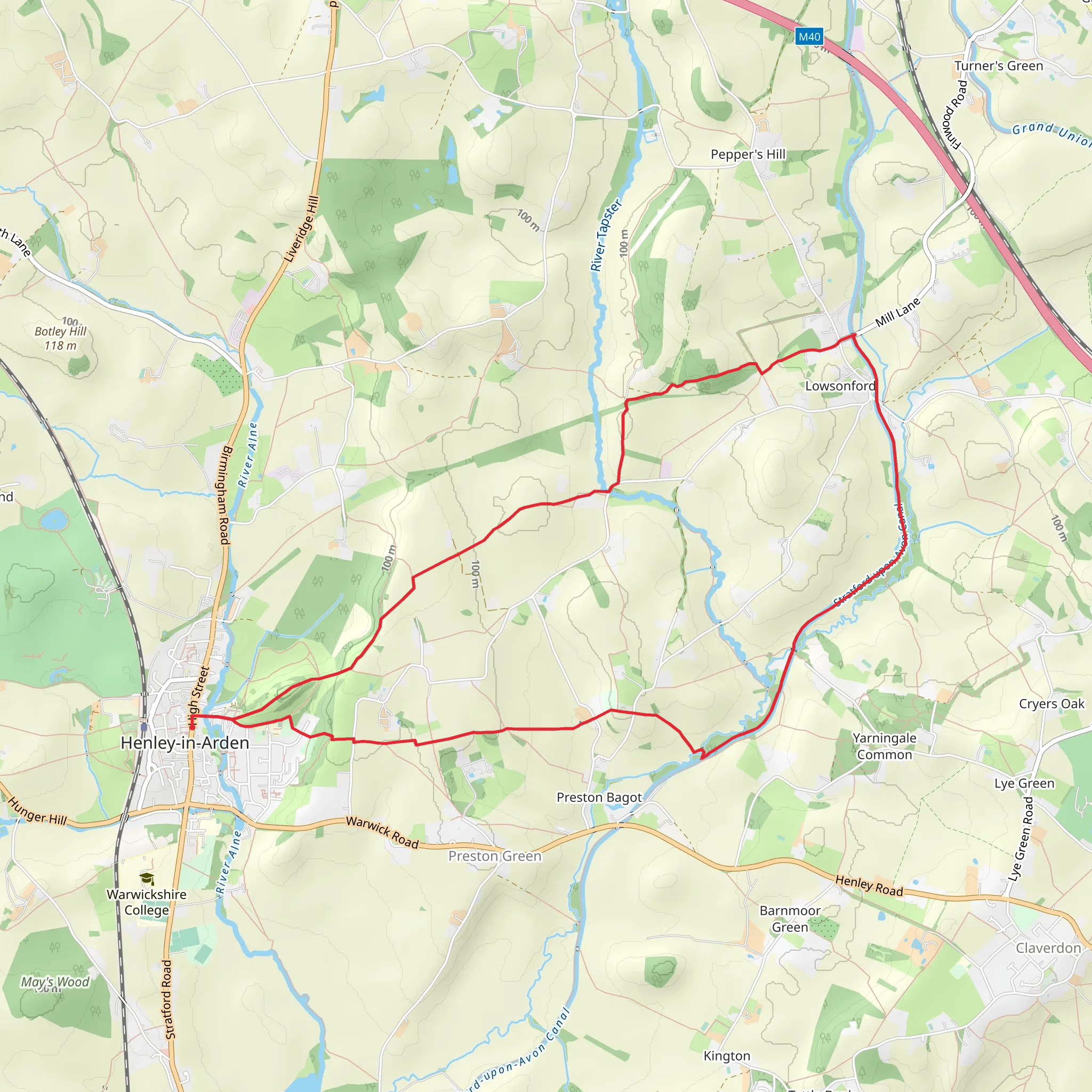 Preston Bagot and Finwood from Henley-in-Arden mobile static map